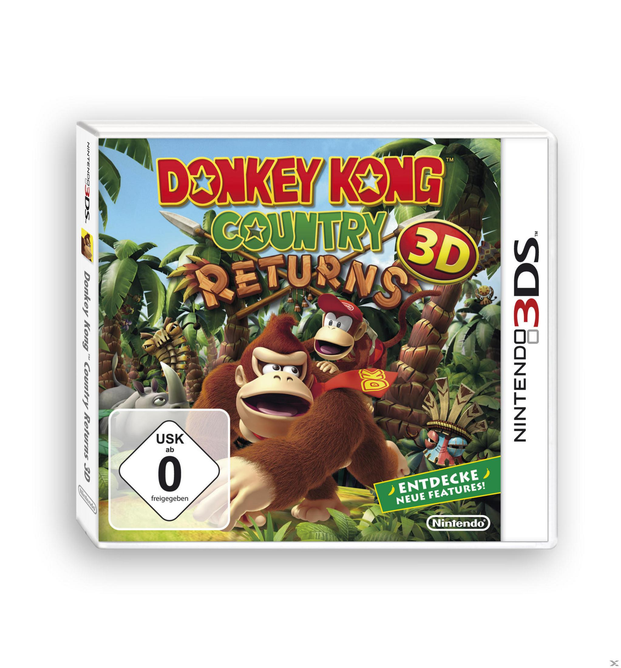 Donkey Kong Country Returns 3D Nintendo 3DS-Hülle mit Donkey Kong und Diddy Kong im Dschungel.