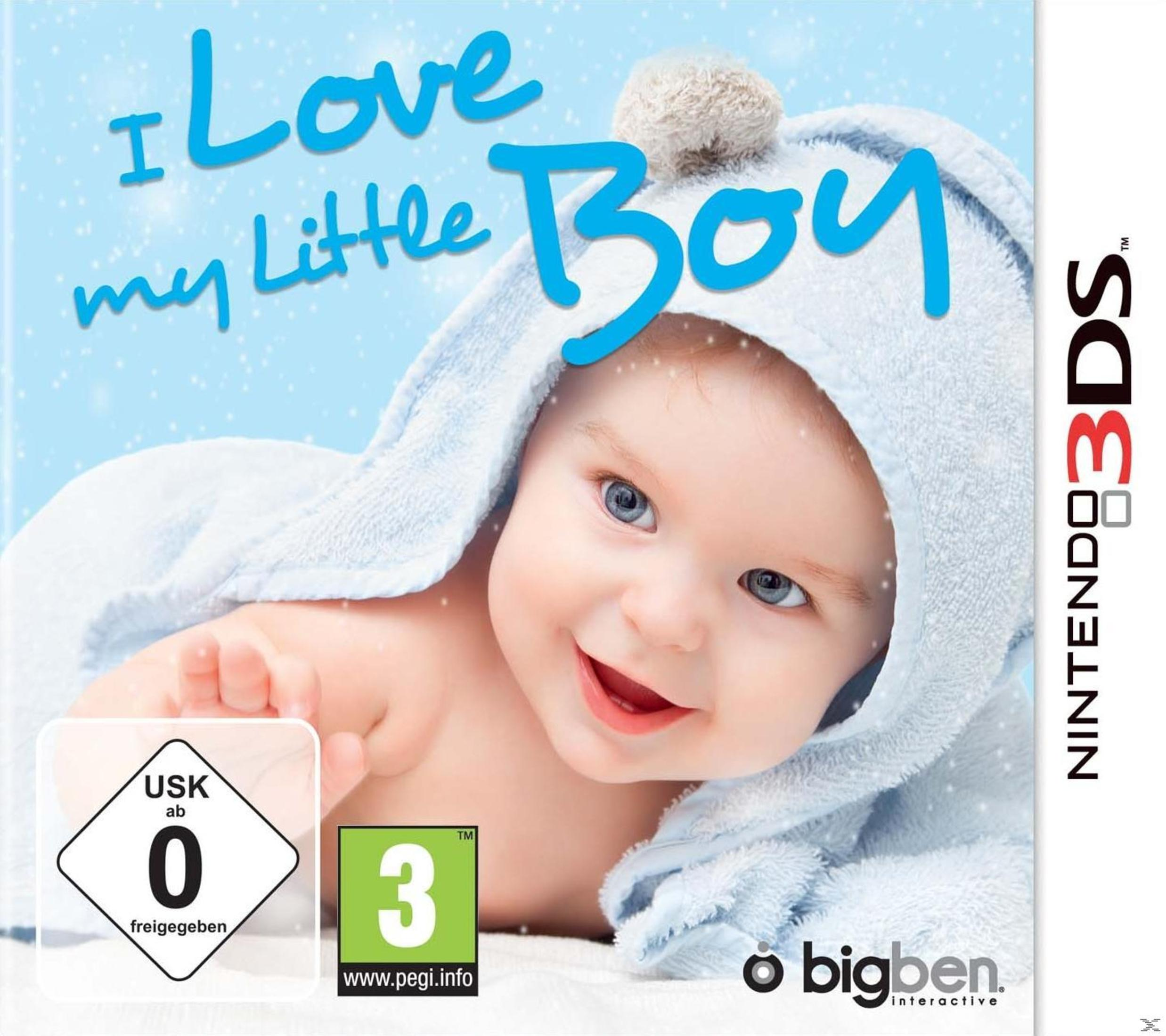 Ein lächelndes Baby in einem blauen Handtuch mit dem Titel 'I Love my Little Boy'.