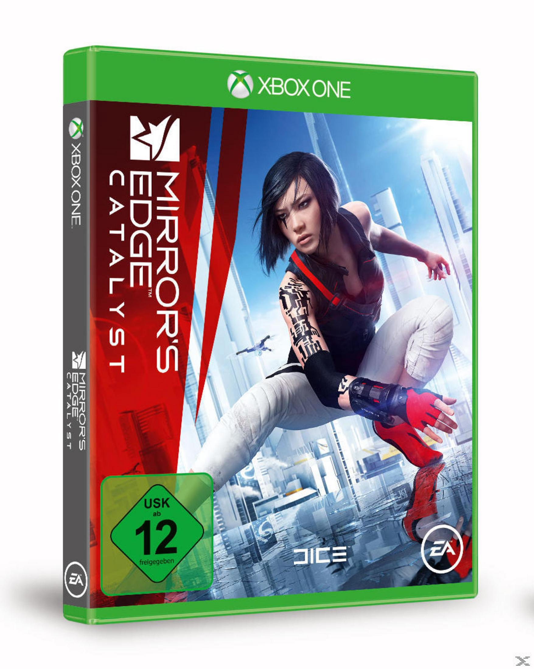 Xbox One Spielhülle: Mirror's Edge Catalyst mit Läuferin in Aktion vor futuristischer Stadt.