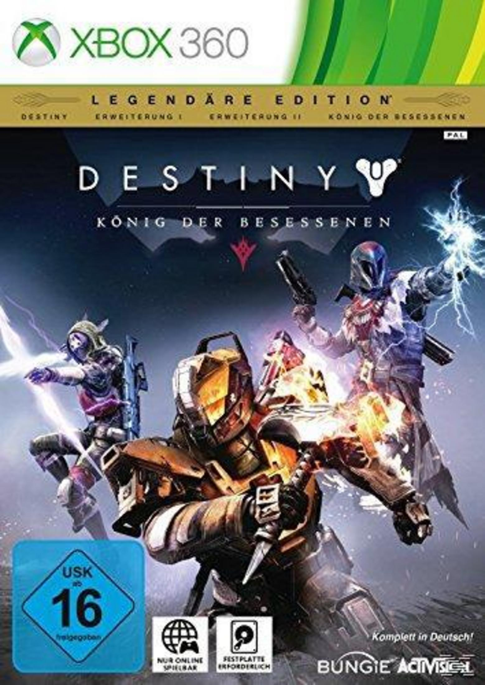 Destiny Legendary Edition Cover für Xbox 360 mit drei Kriegern und dem Spieltitel.
