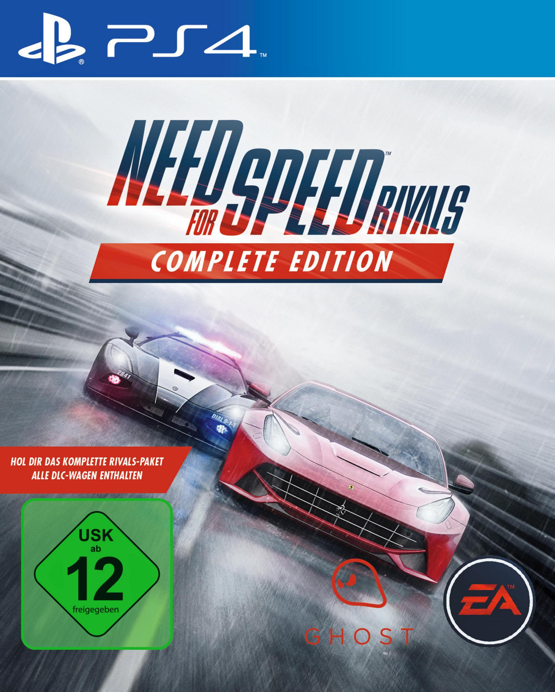 Need for Speed Rivals Complete Edition PS4 Spielcover mit Autos und USK-Siegel.
