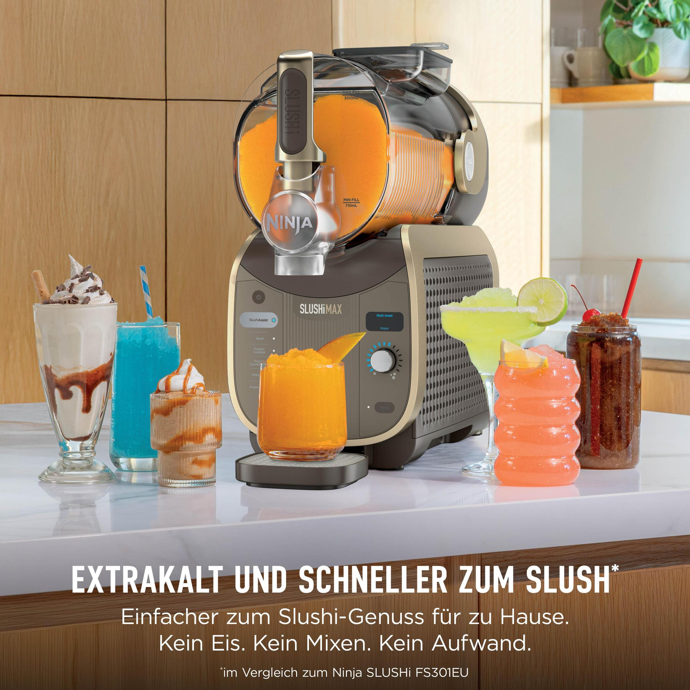 Ein Ninja Slush-Maker mit verschiedenen Slush-Getränken und Cocktails.