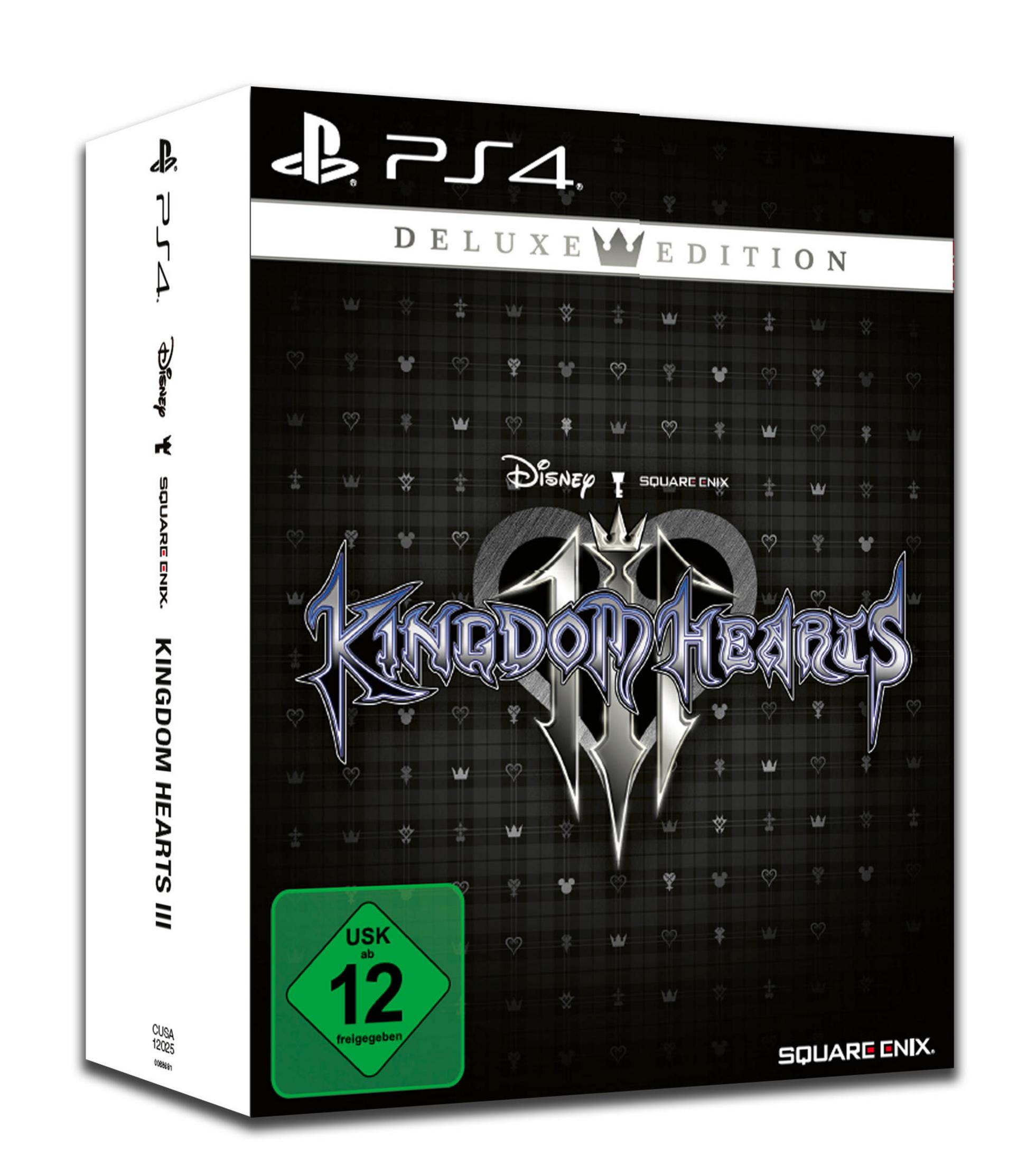 Kingdom Hearts III Deluxe Edition für PS4, mit Disney und Square Enix Logos.