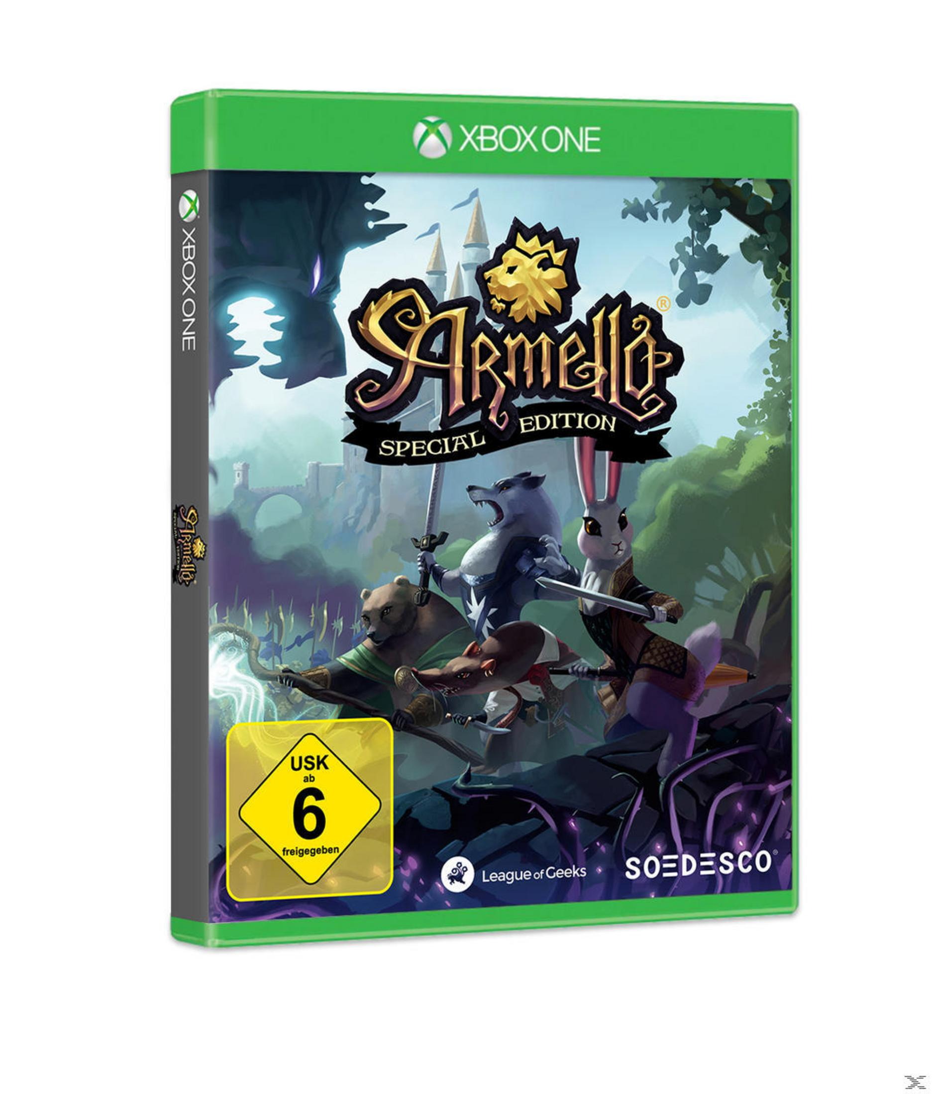 Copertina gioco Xbox One: Orso, lupo e coniglio con armi davanti a un castello.