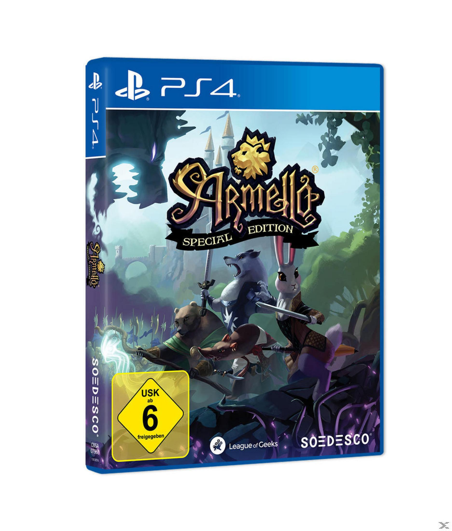 Copertina gioco PS4: Armello Special Edition con animali in combattimento davanti a un castello.