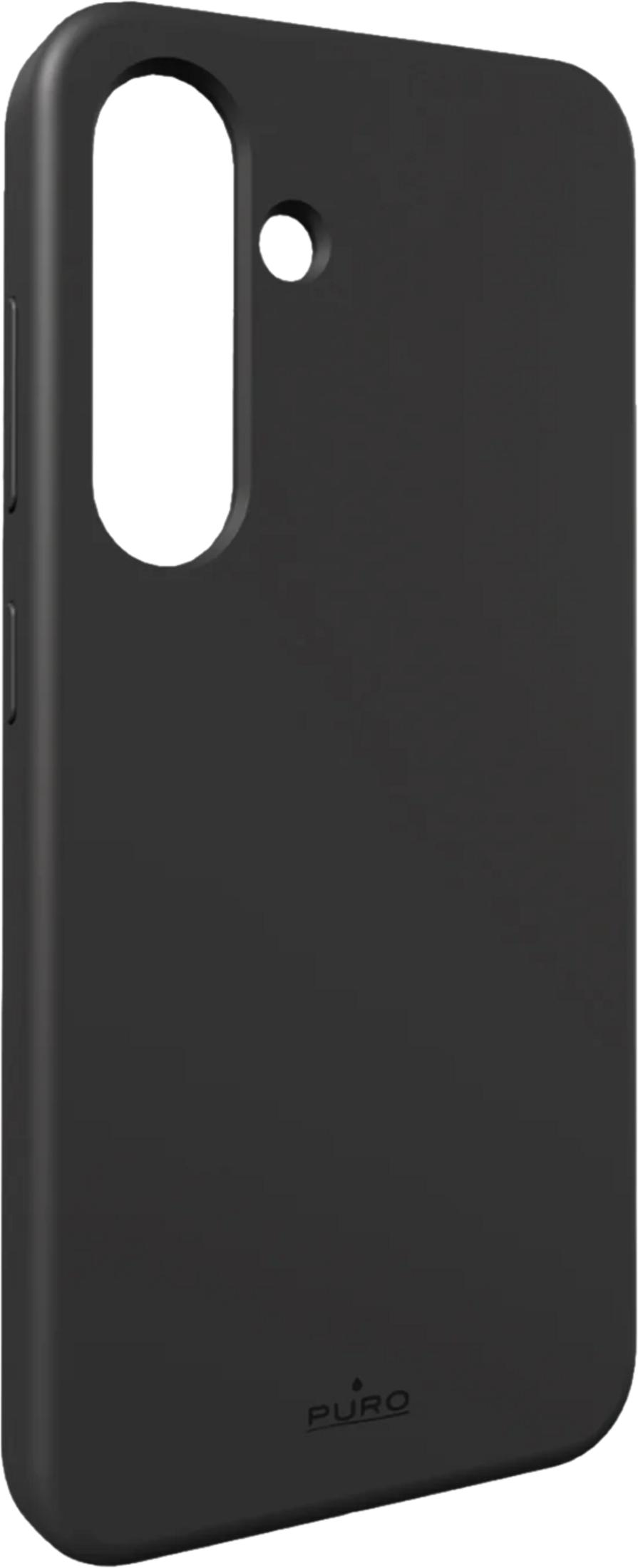 Eine schwarze Handyhülle mit Aussparungen für Kamera und Blitz.