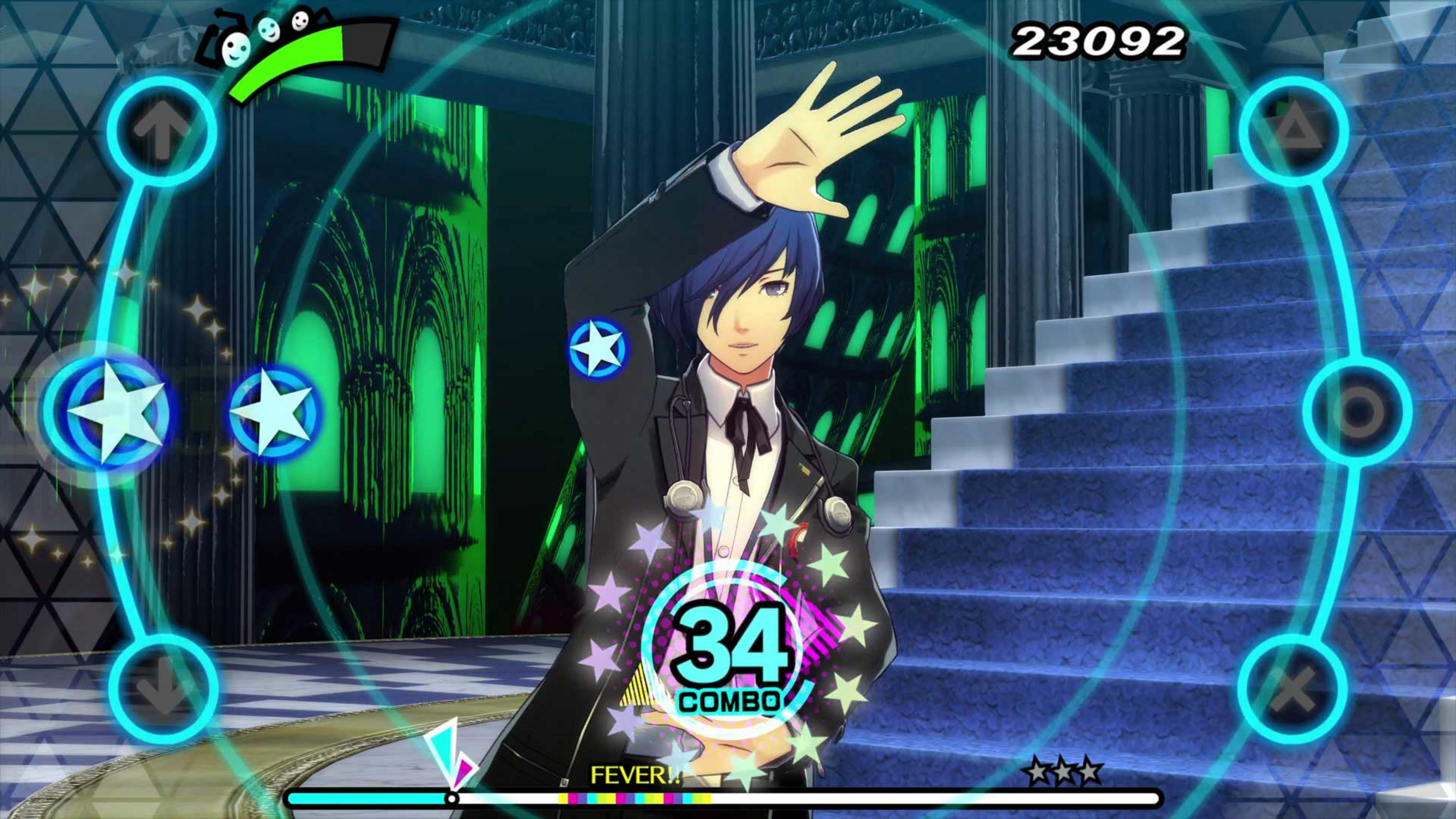Ein Anime-Charakter steht auf einer Treppe, umgeben von leuchtenden Symbolen und Zahlen.