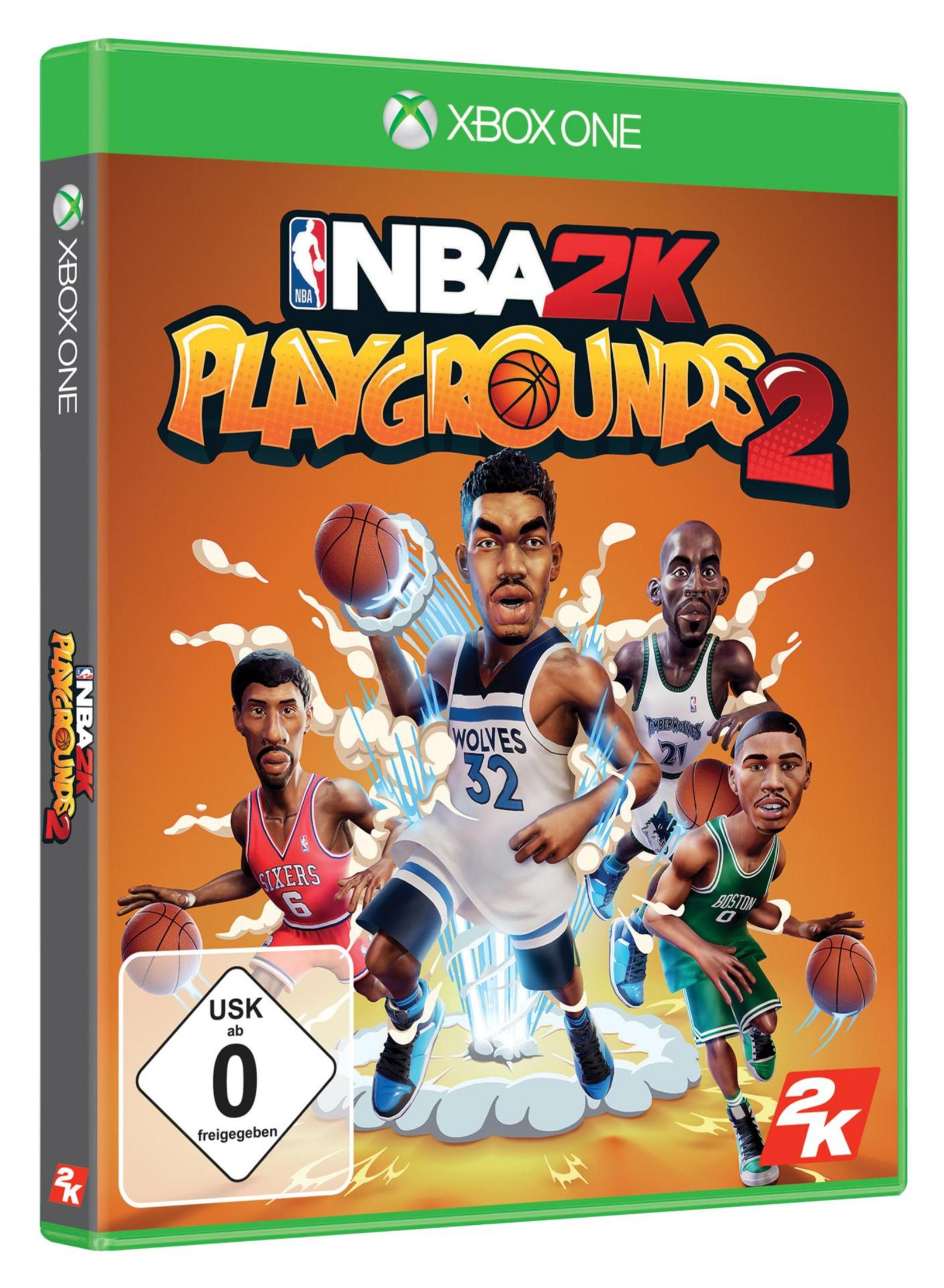 Xbox One Spielhülle: NBA 2K Playgrounds 2 mit Cartoon-Basketballern.