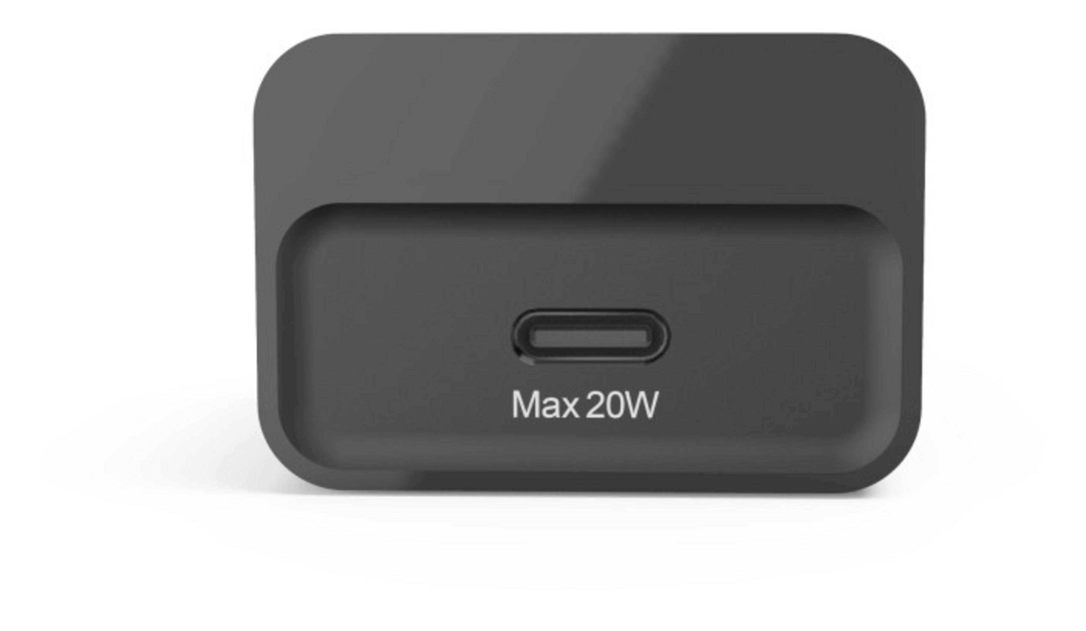 Czarny zasilacz z portem USB-C i mocą Max 20W.