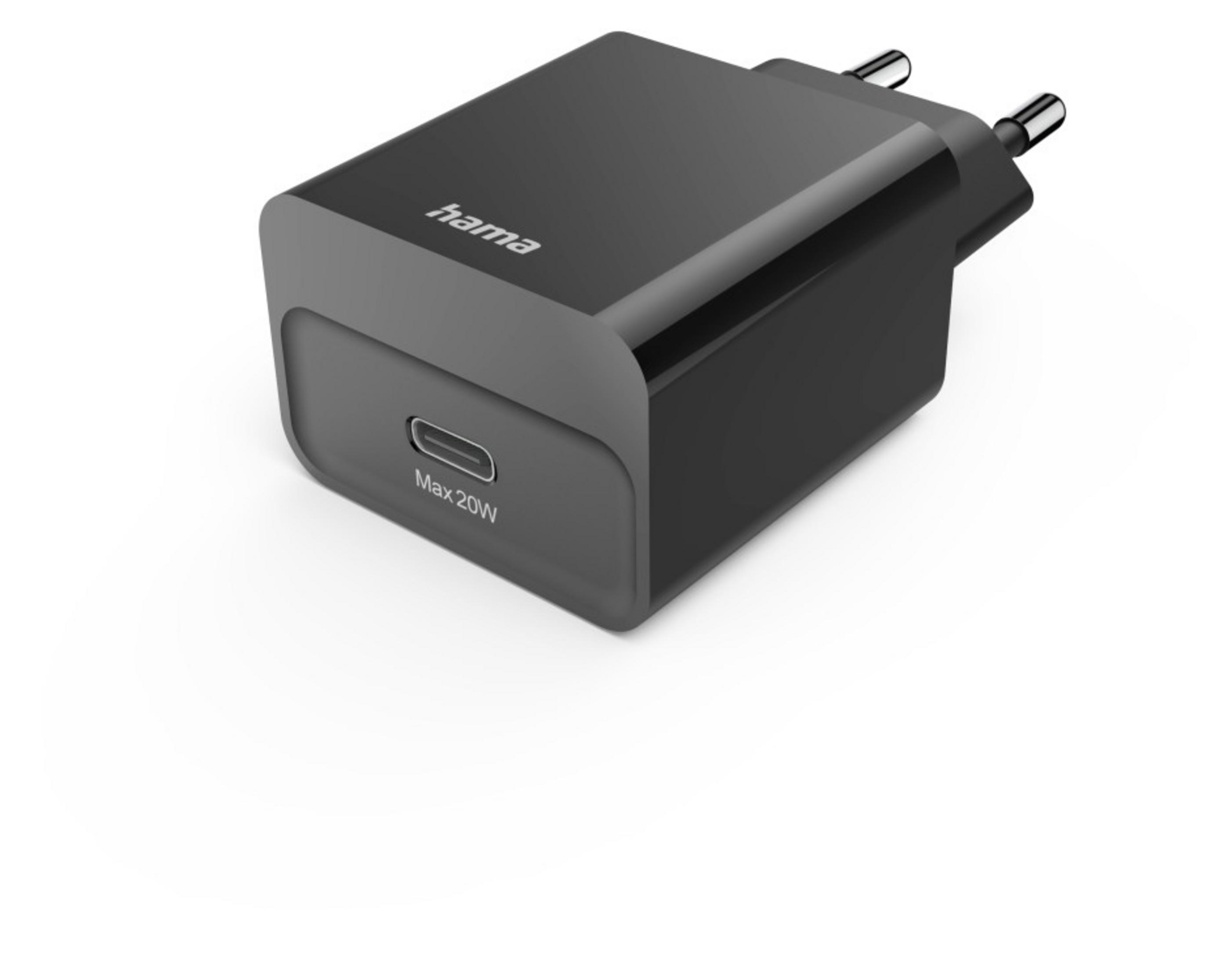 Czarny zasilacz Hama z portem USB-C i dwoma bolcami.