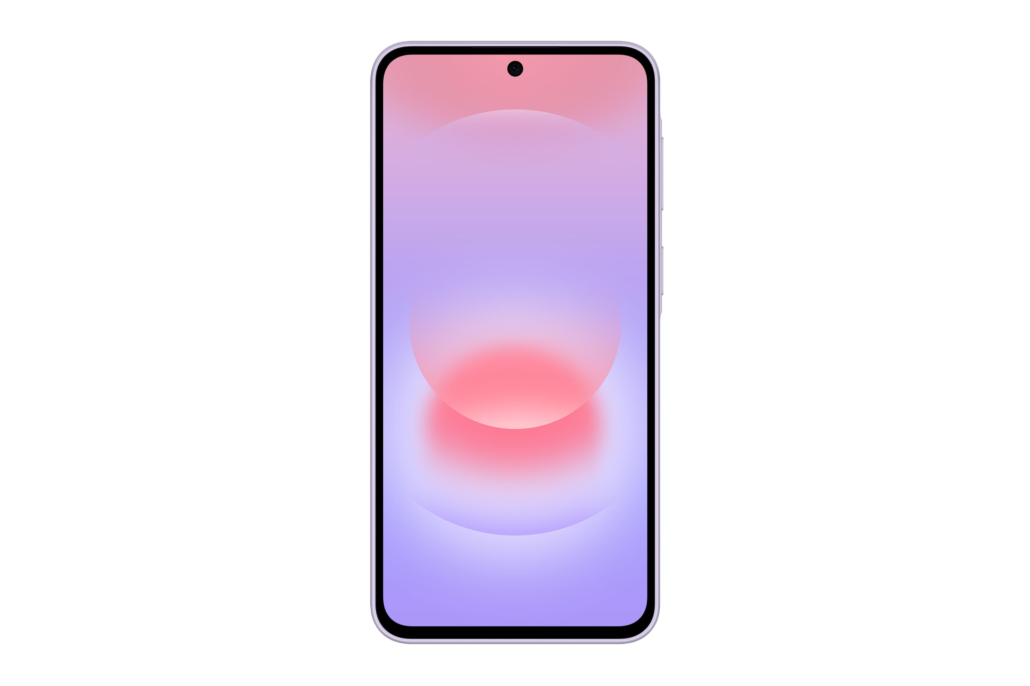 Ein modernes Smartphone mit einem fließenden, farbverlaufenden Hintergrund in Lila und Rosa.