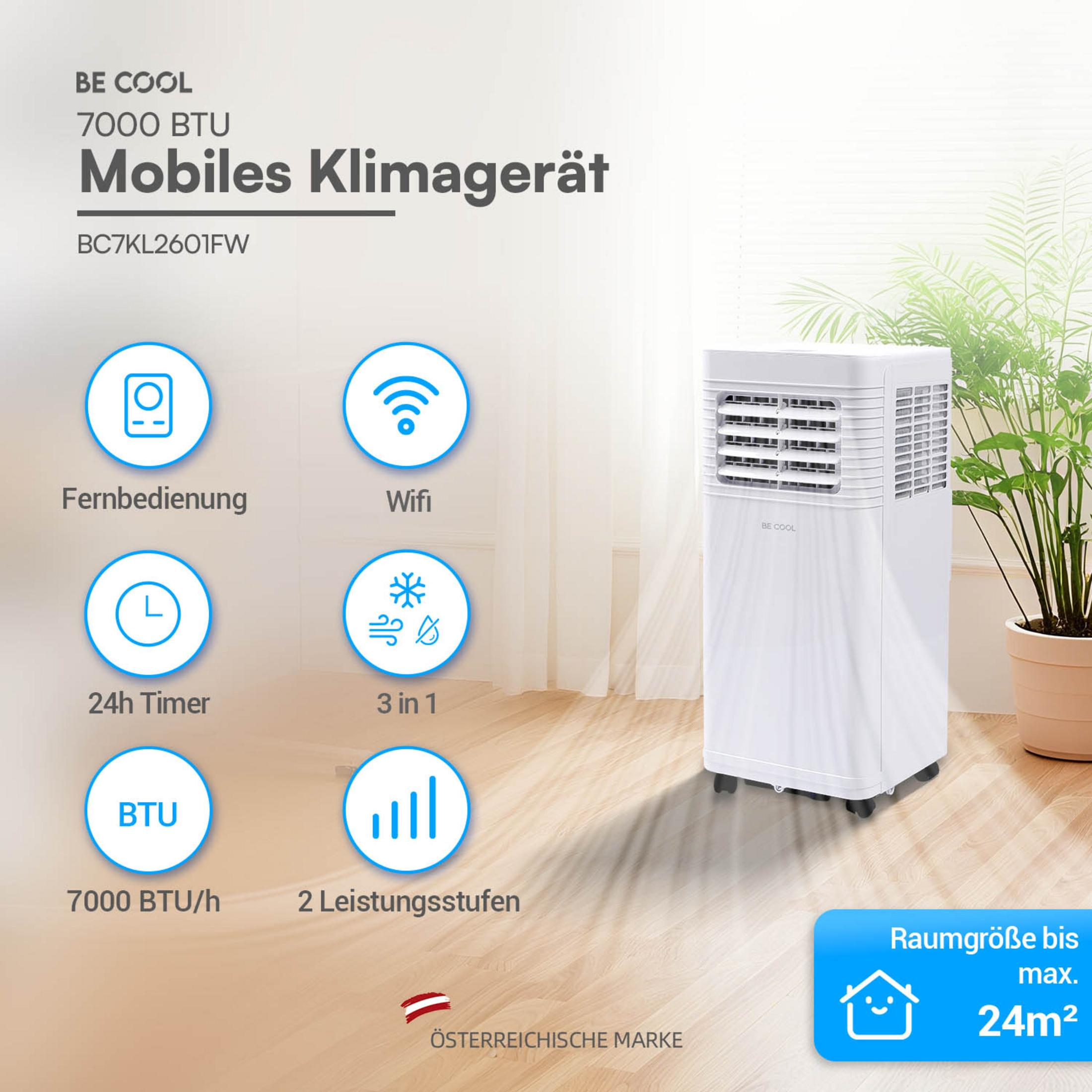 Ein mobiles Klimagerät mit Fernbedienung, Wifi, 24h Timer, 3-in-1 Funktion.