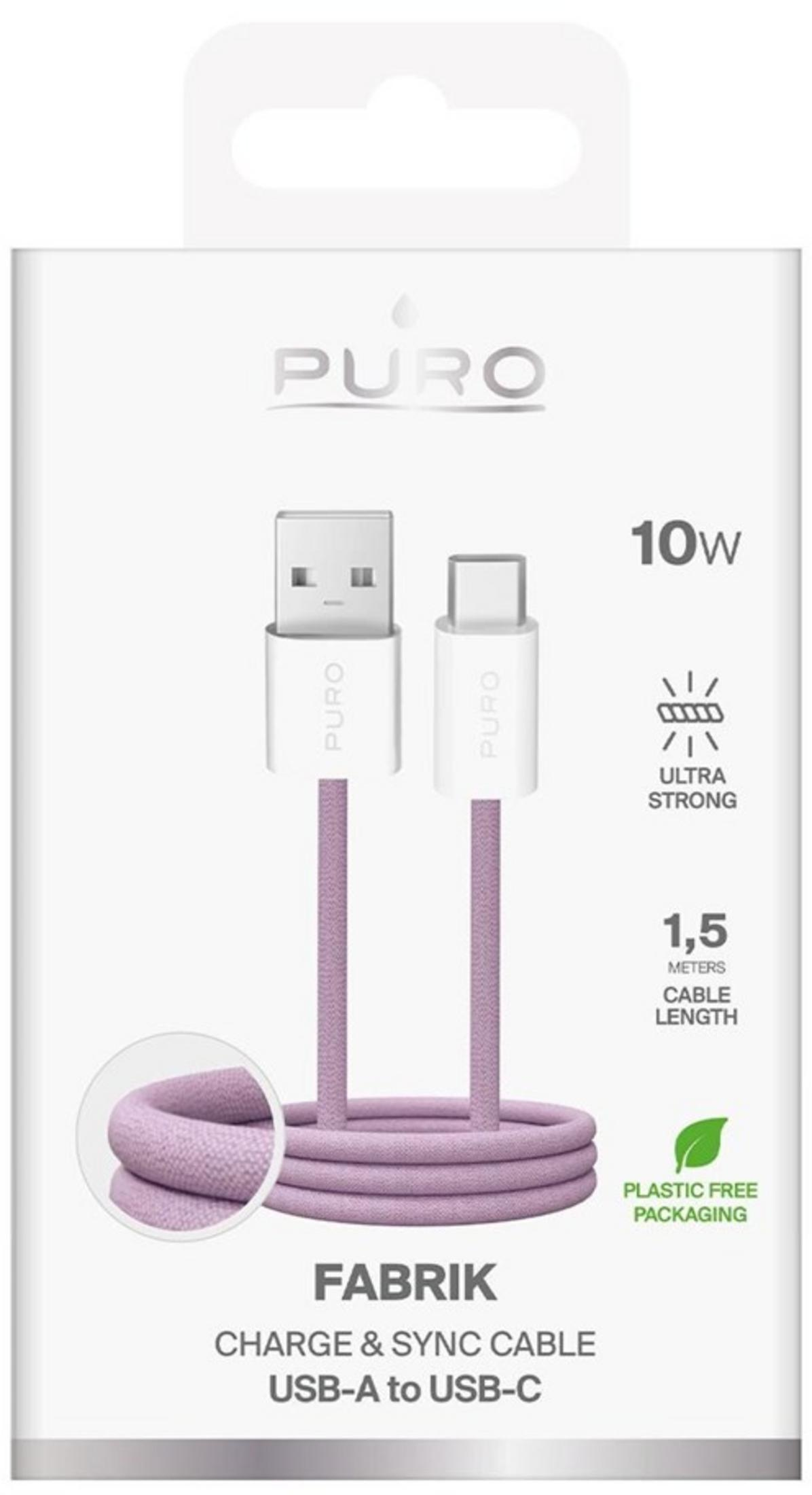 Cavo di ricarica e sincronizzazione Puro, USB-A a USB-C, 1.5m, lavanda.