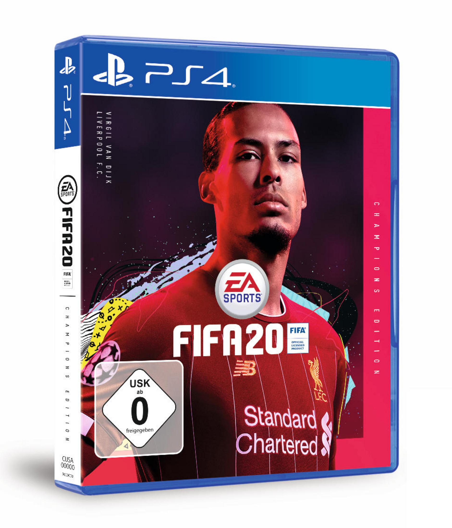 PS4 Spielhülle FIFA 20 Champions Edition mit Van Dijk, USK 0 Freigabe.
