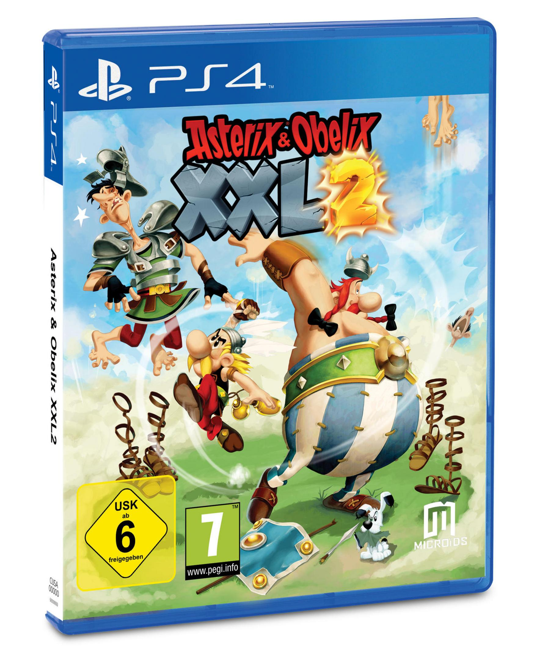 Asterix & Obelix XXL2 PS4-Hülle mit den Charakteren, USK 6 und PEGI 7 Logos.