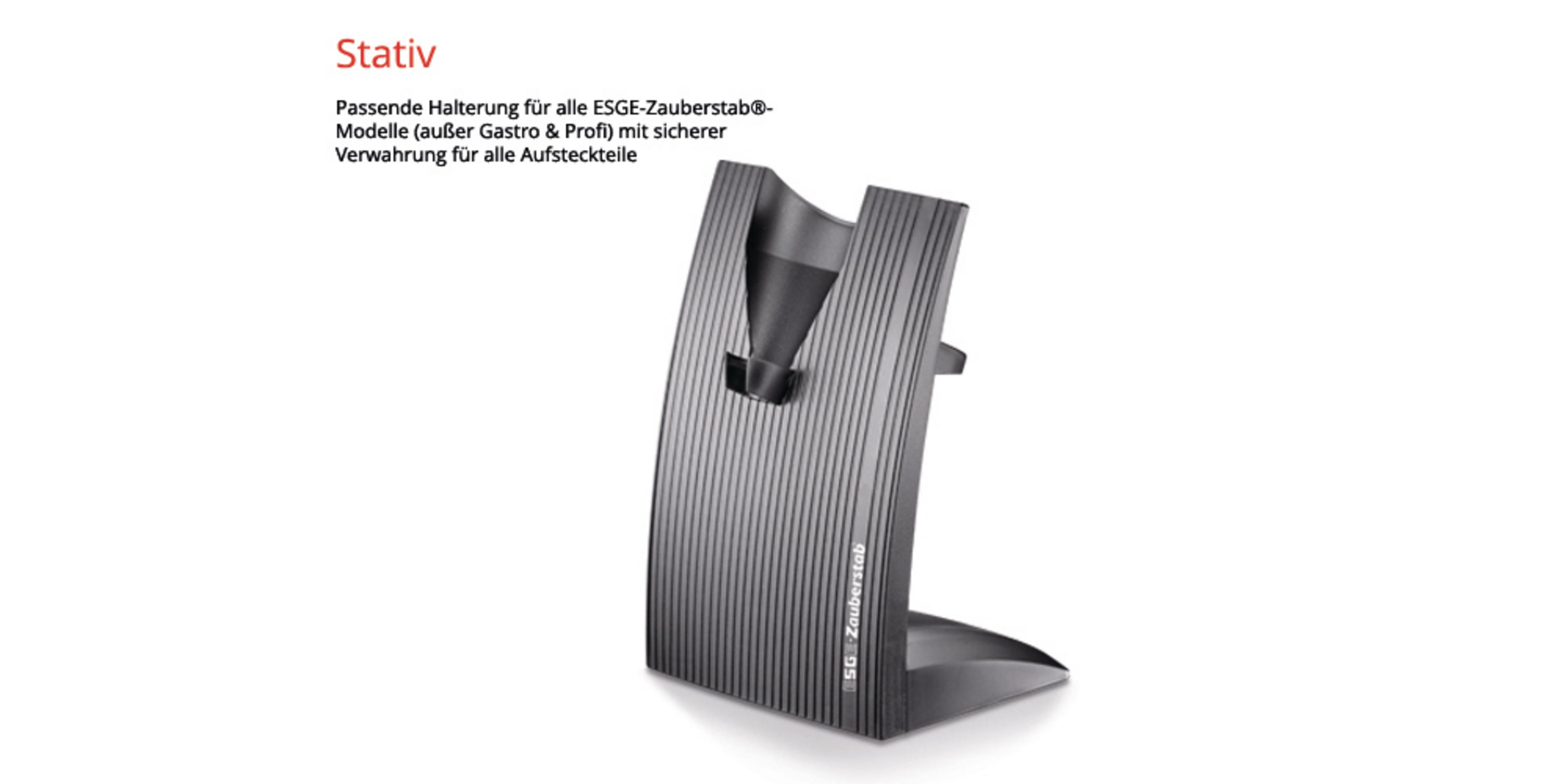 Supporto grigio per ESGE-Zauberstab con scanalature e logo.