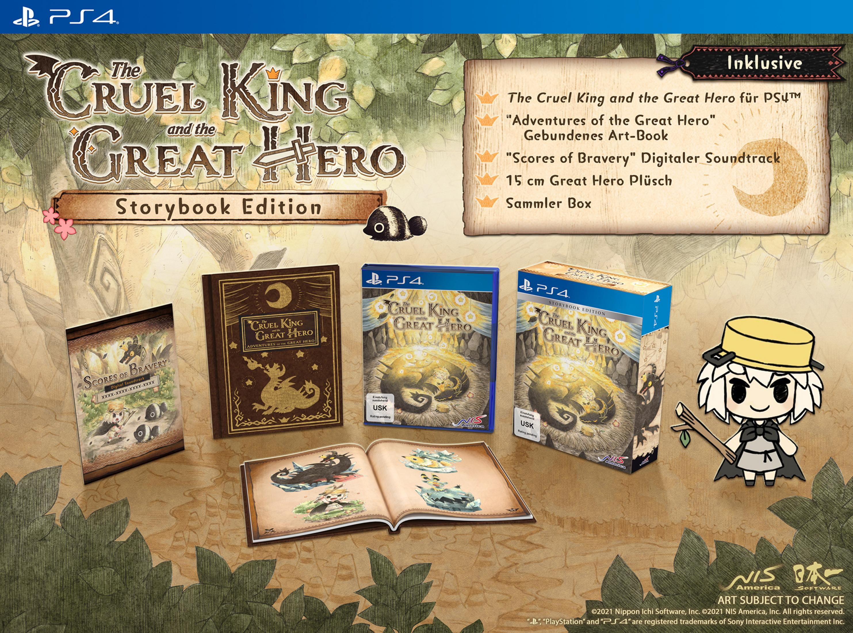PS4-Spiel "The Cruel King and the Great Hero" Storybook Edition mit Beilagen.