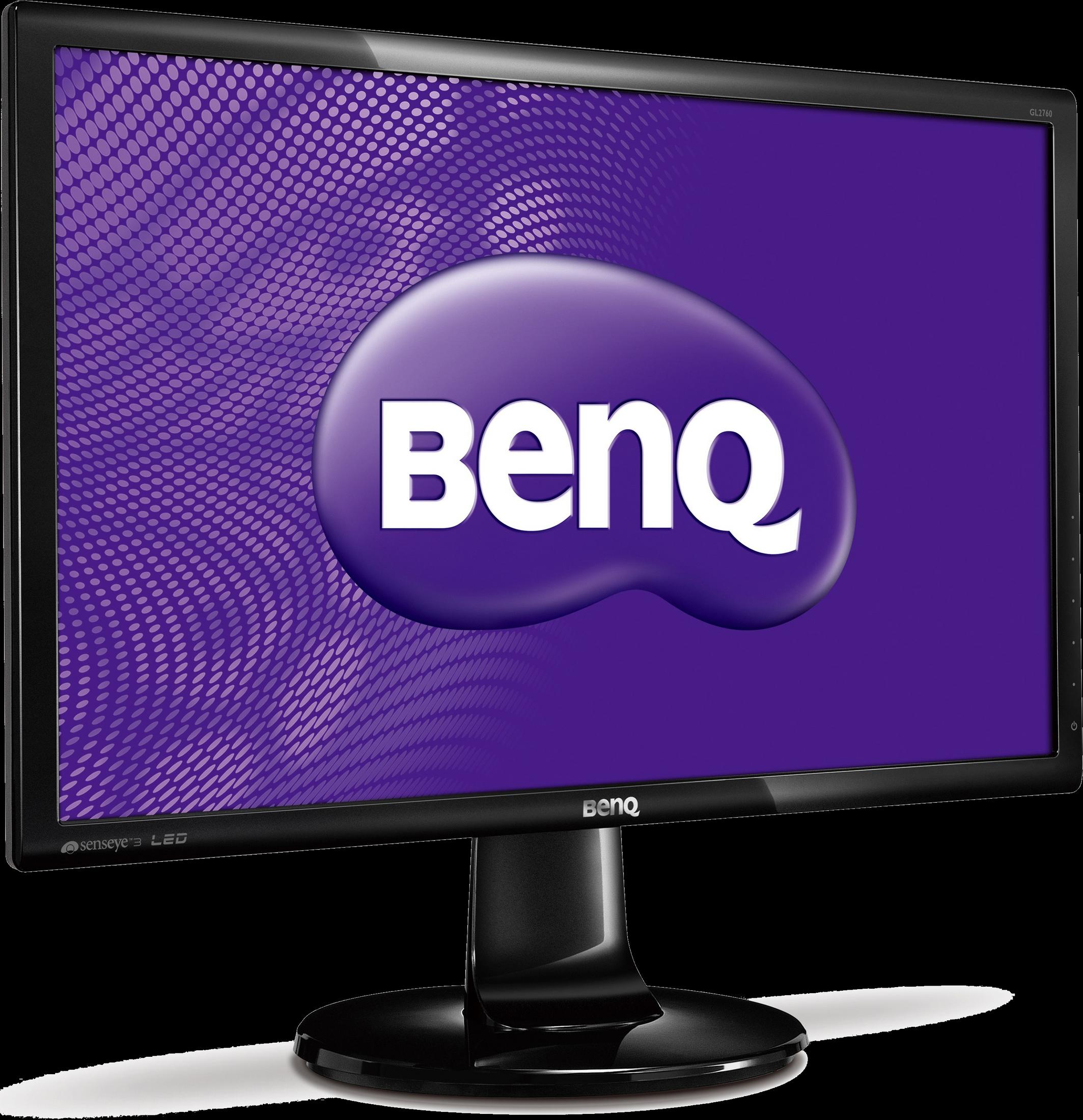 Un monitor BenQ nero con sfondo viola e logo BenQ.