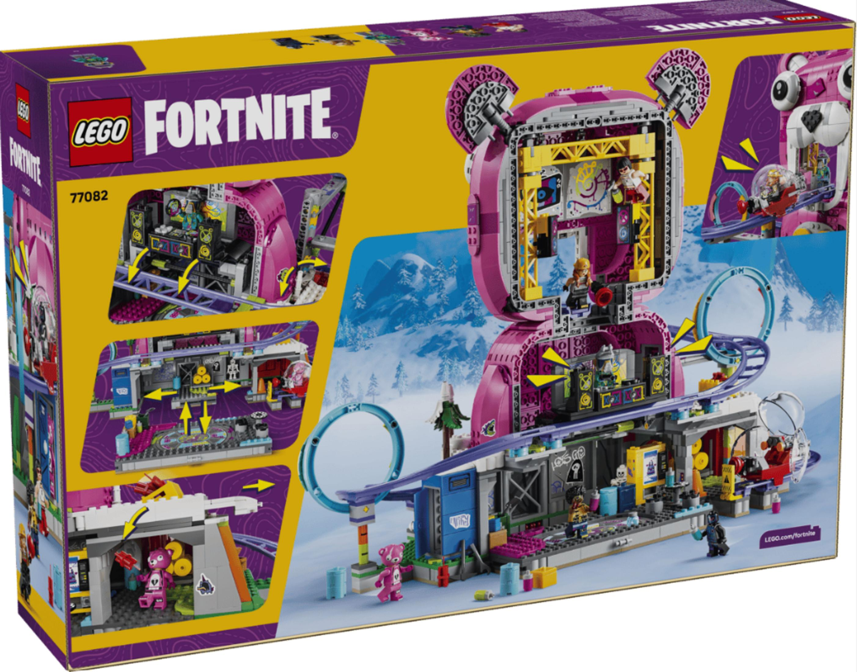 LEGO Fortnite seti, buzlu manzarada roller coaster ve figürlerle.