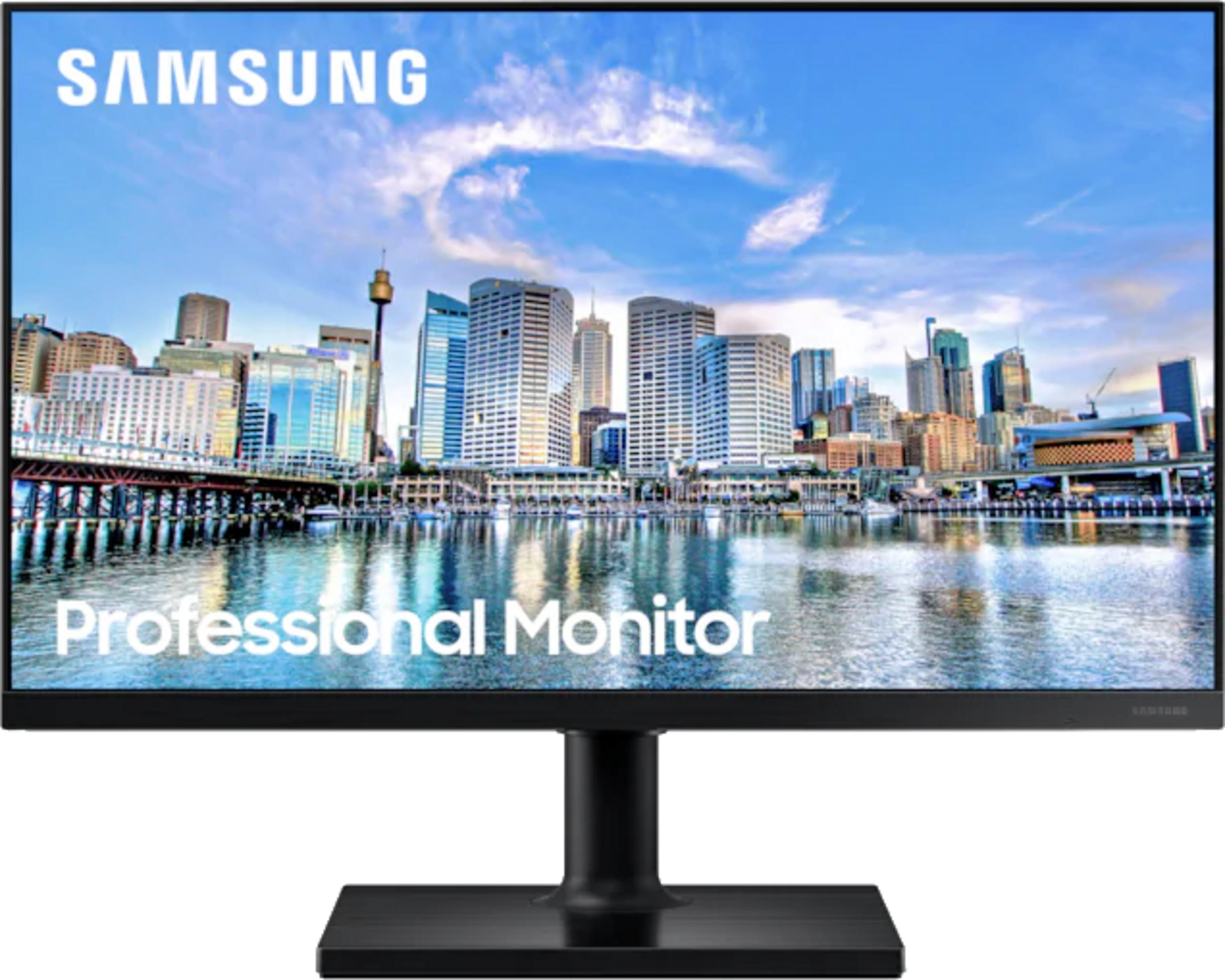 Monitor Samsung mostra uno skyline sul lungomare con cielo nuvoloso.
