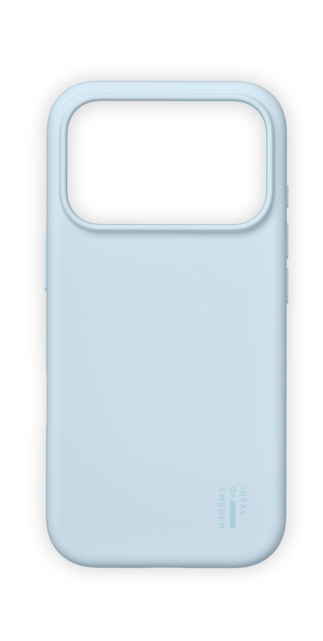 Helles hellblaues Handycover mit Logo unten rechts.
