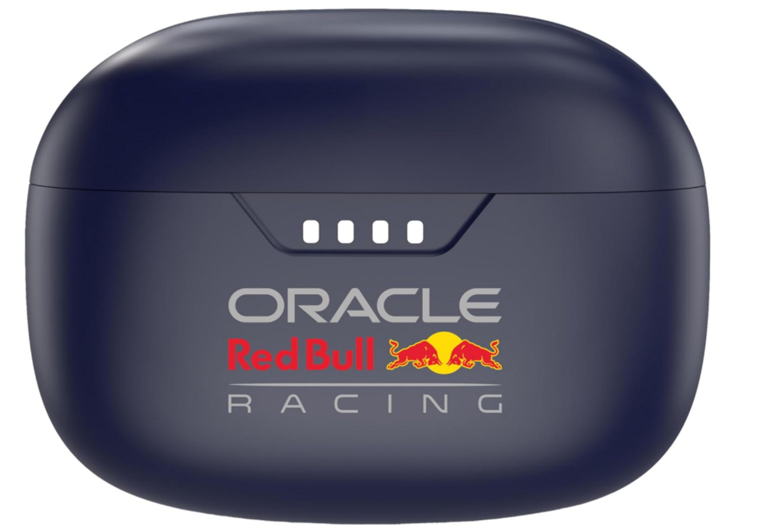 Dunkelblaues Ladeetui mit Oracle Red Bull Racing Logo und vier Ladeanzeigen.