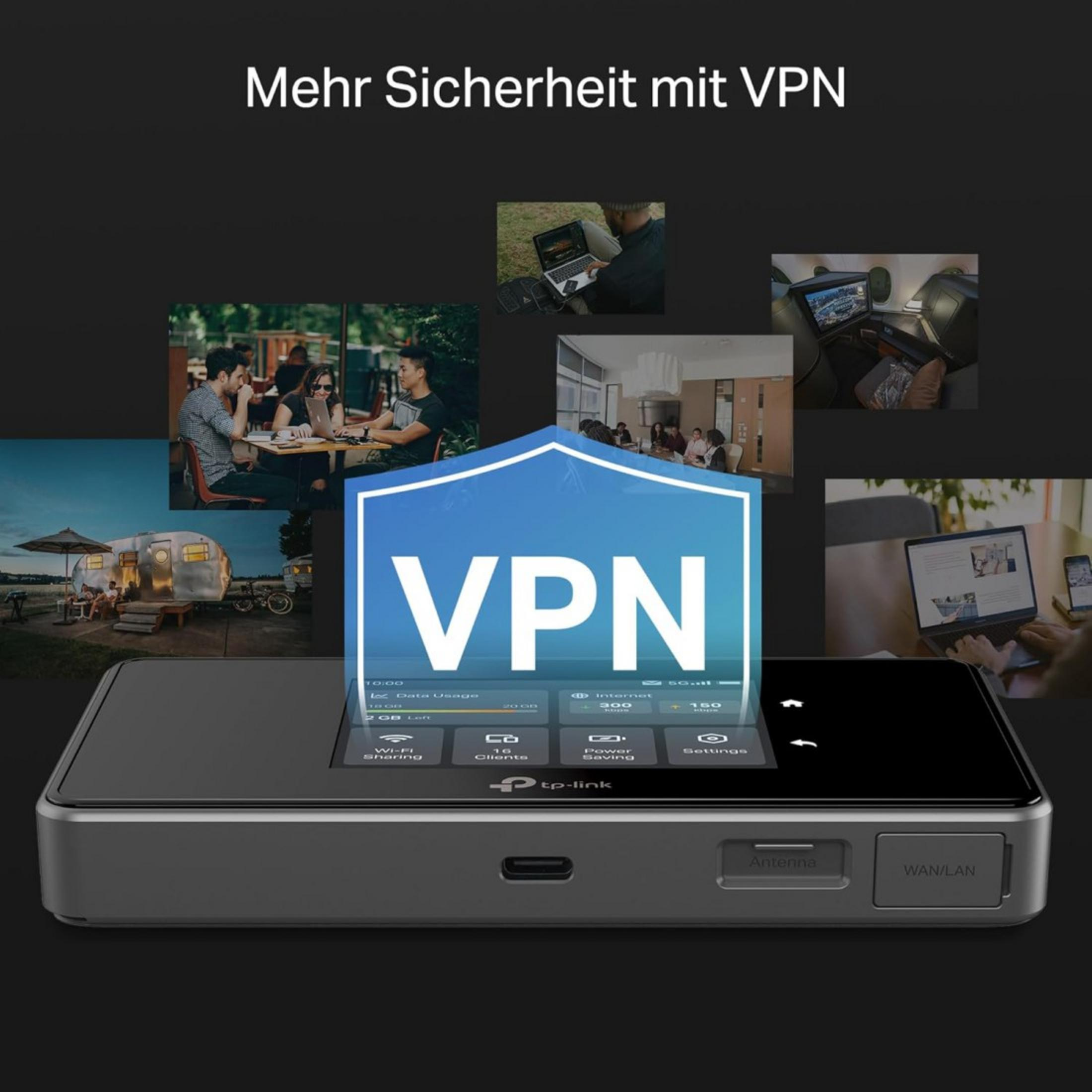 Un dispositivo TP-Link con icona VPN che mostra vari scenari.