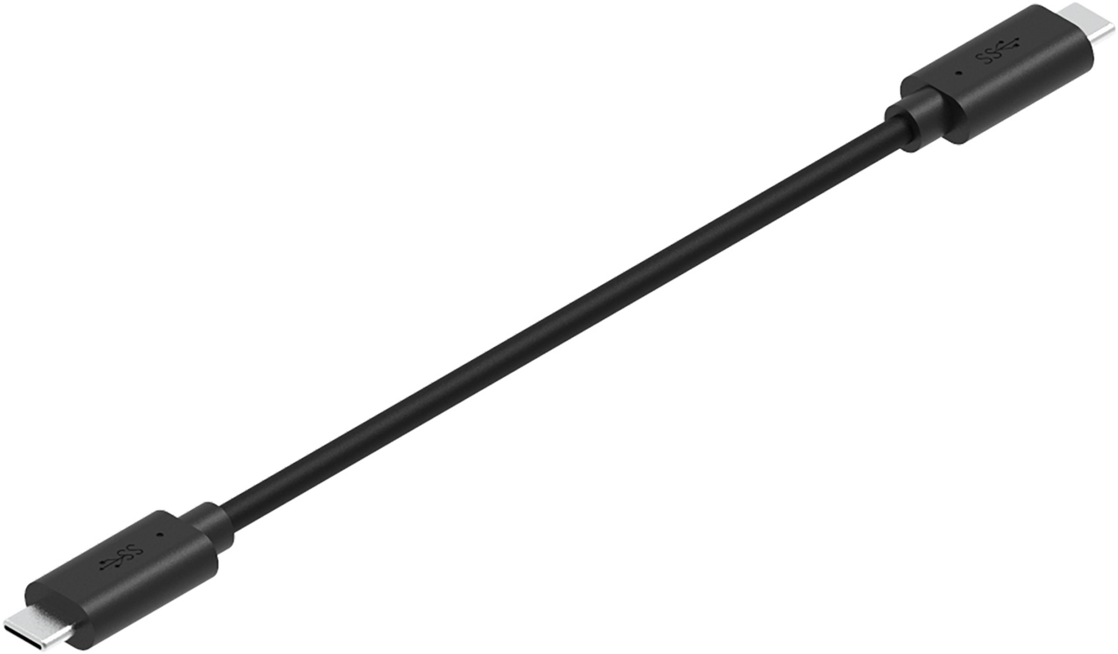 Ein schwarzes USB-C-Kabel mit SS-Logo auf beiden Anschlüssen.