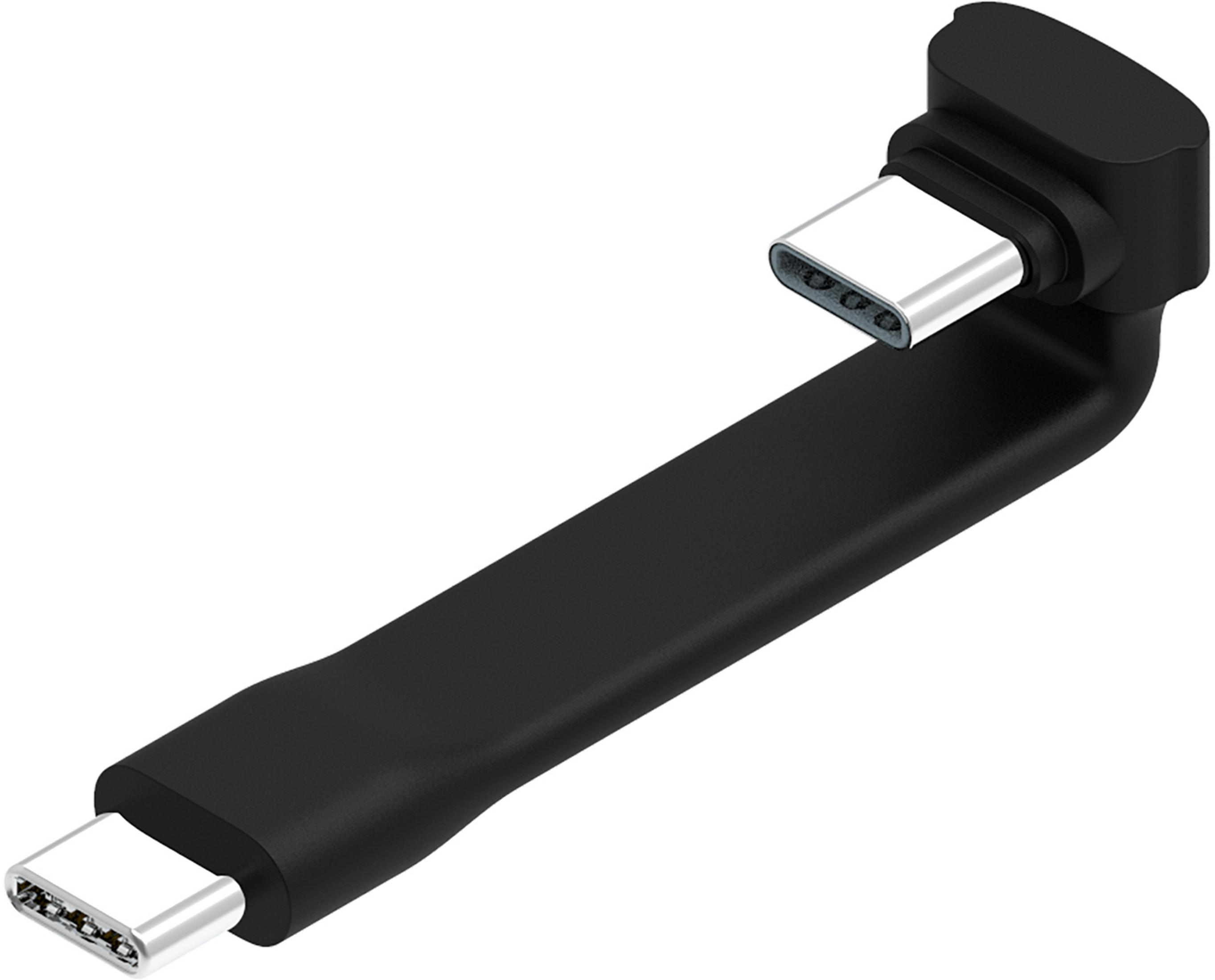 Ein schwarzes USB-C-Kabel mit 90-Grad-Winkelanschlüssen.