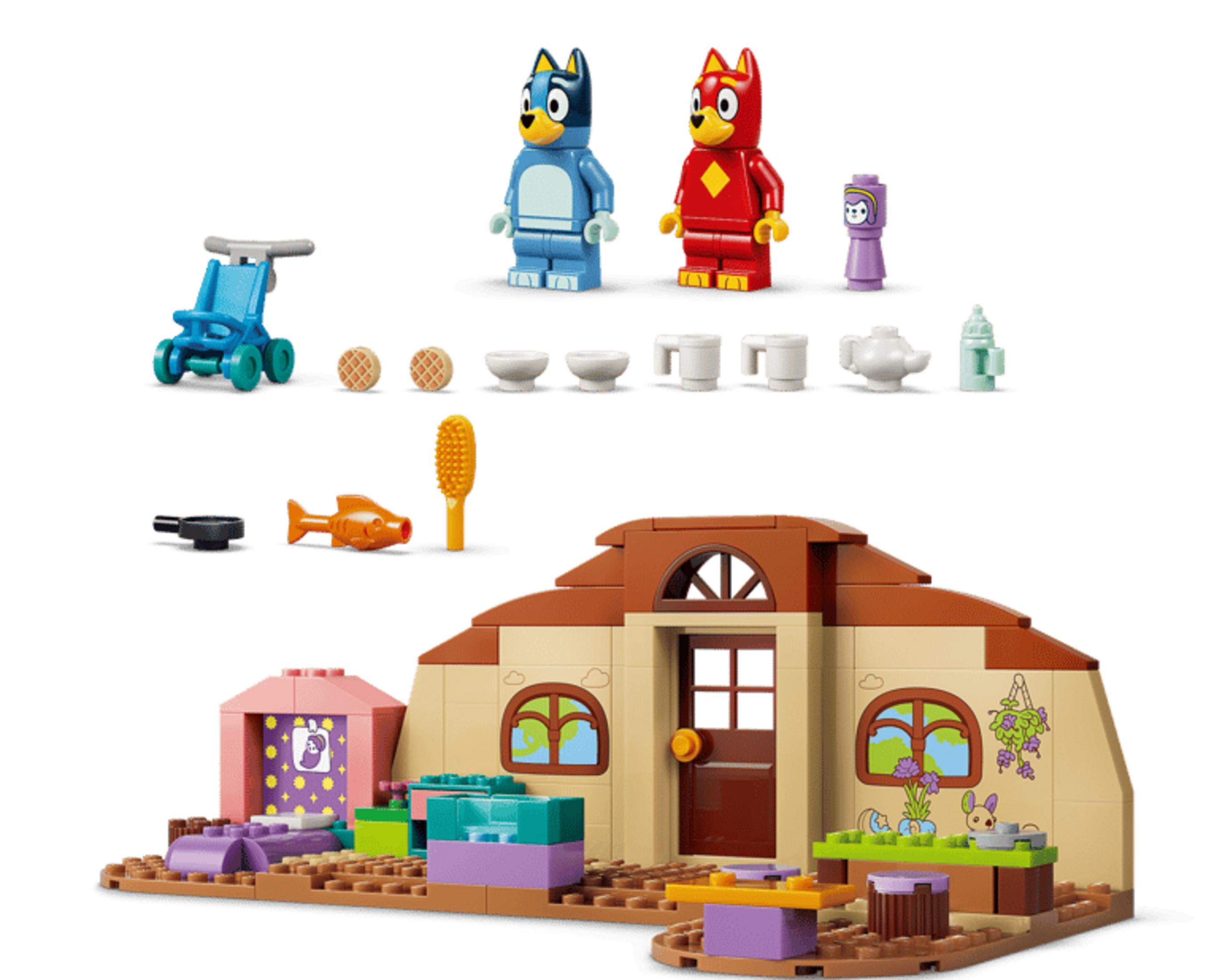 Set Lego con figure, casa, mobili e accessori.