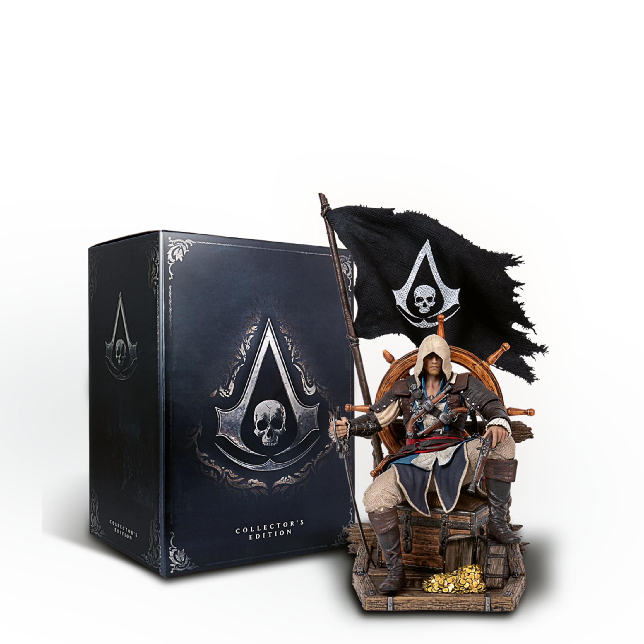 Figura di pirata con bandiera nera accanto a scatola edizione da collezione.