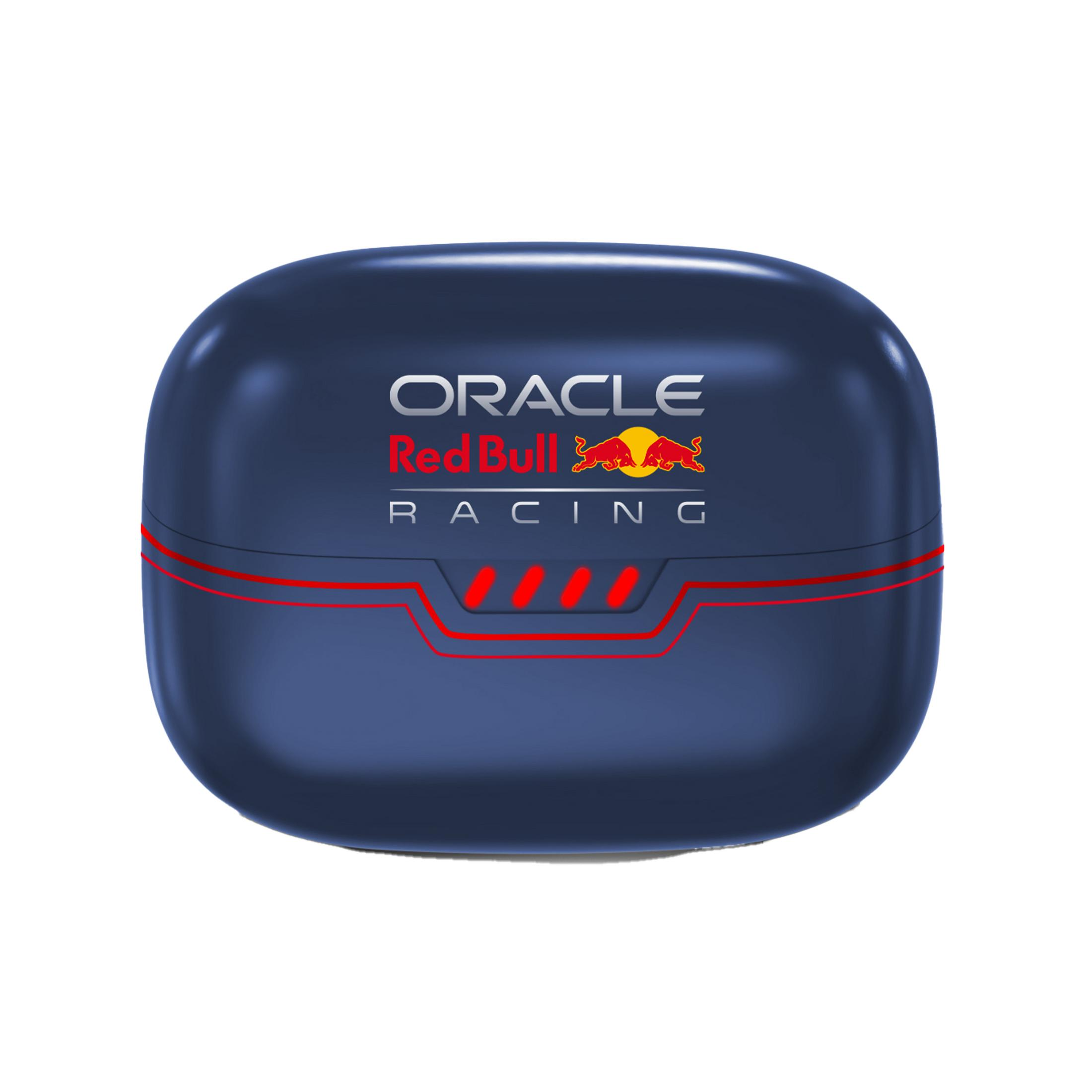 Dunkelblaue Ladehülle für Kopfhörer mit Oracle Red Bull Racing Logo.