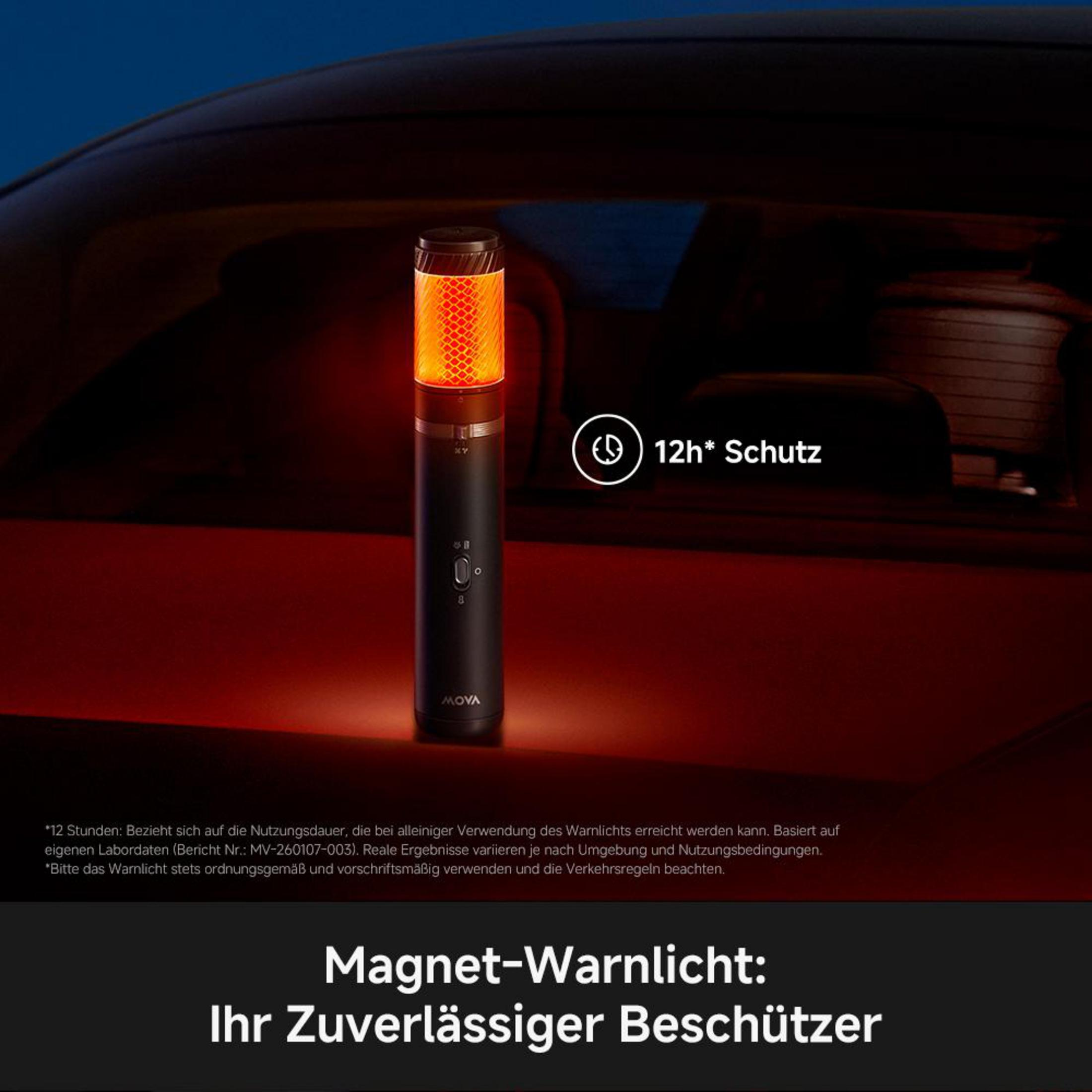 Luce di avvertimento nera con luce arancione sul sedile posteriore di un'auto.