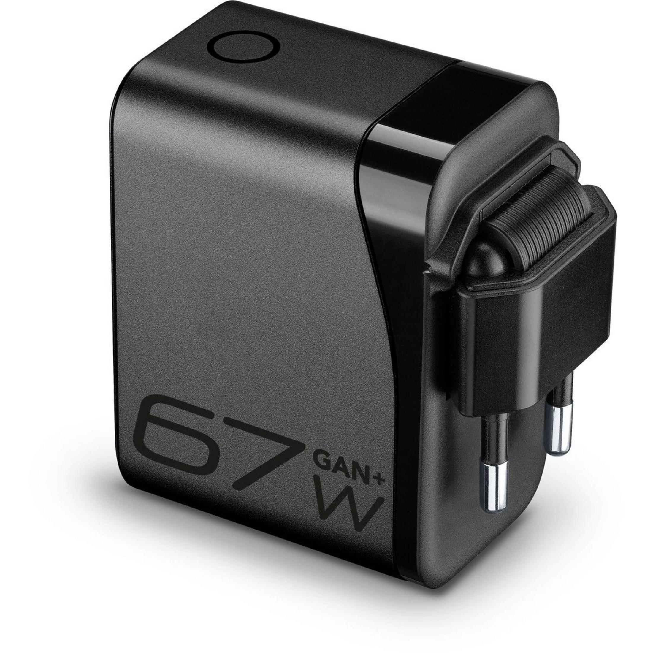 Caricatore nero GAN+ da 67W con pin pieghevoli.