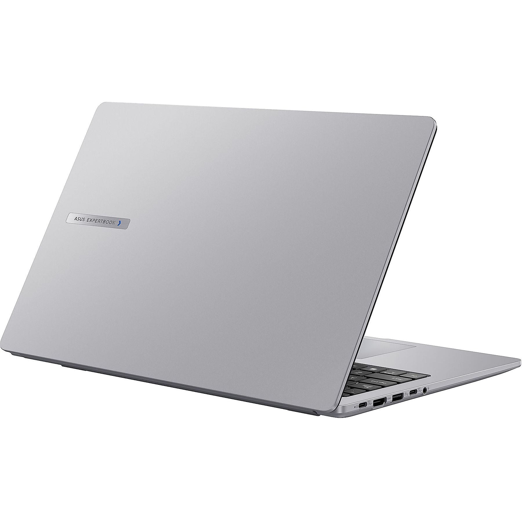 Un laptop Asus Expertbook argentato chiuso con porte visibili sul lato.