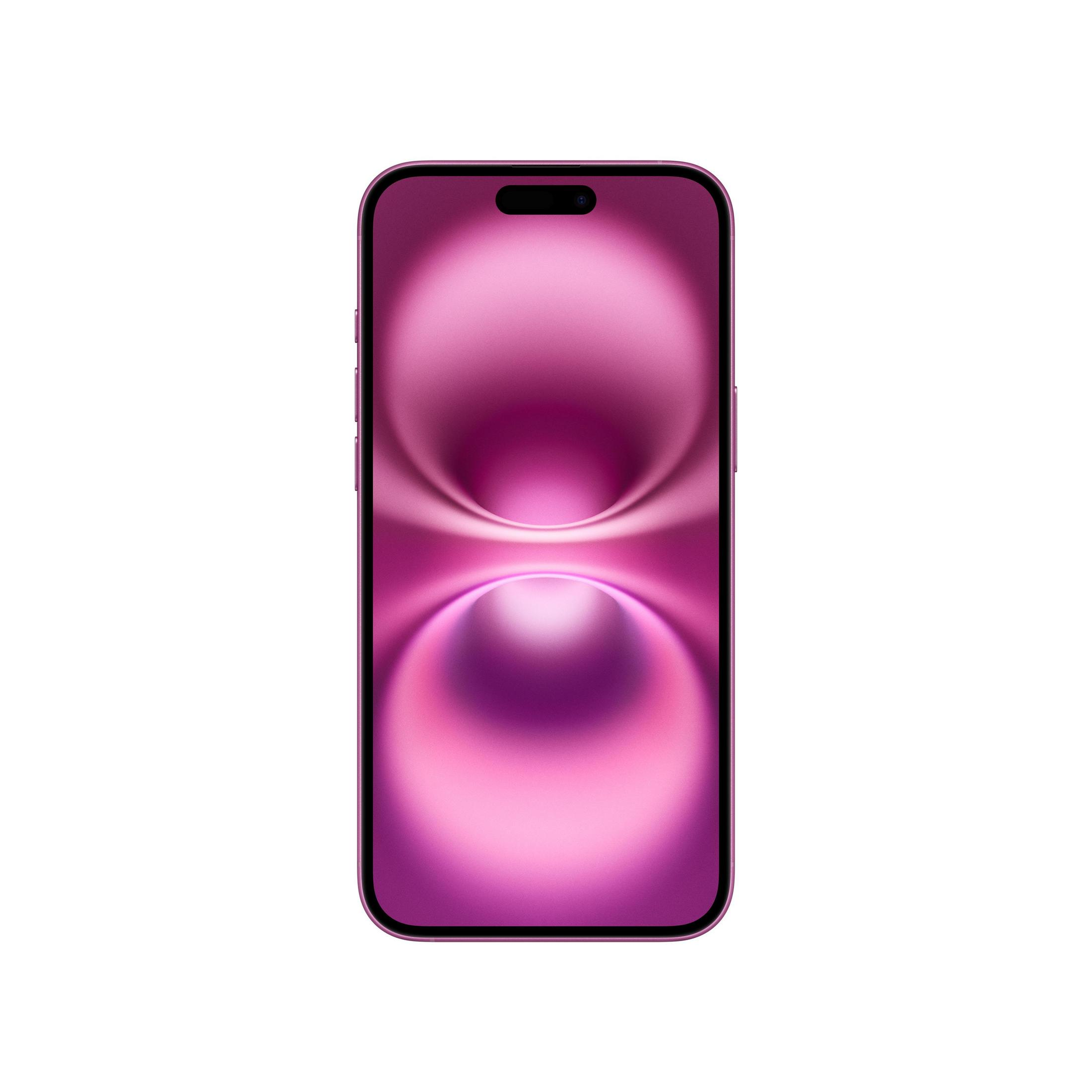A pink smartphone with an abstract background on the screen.