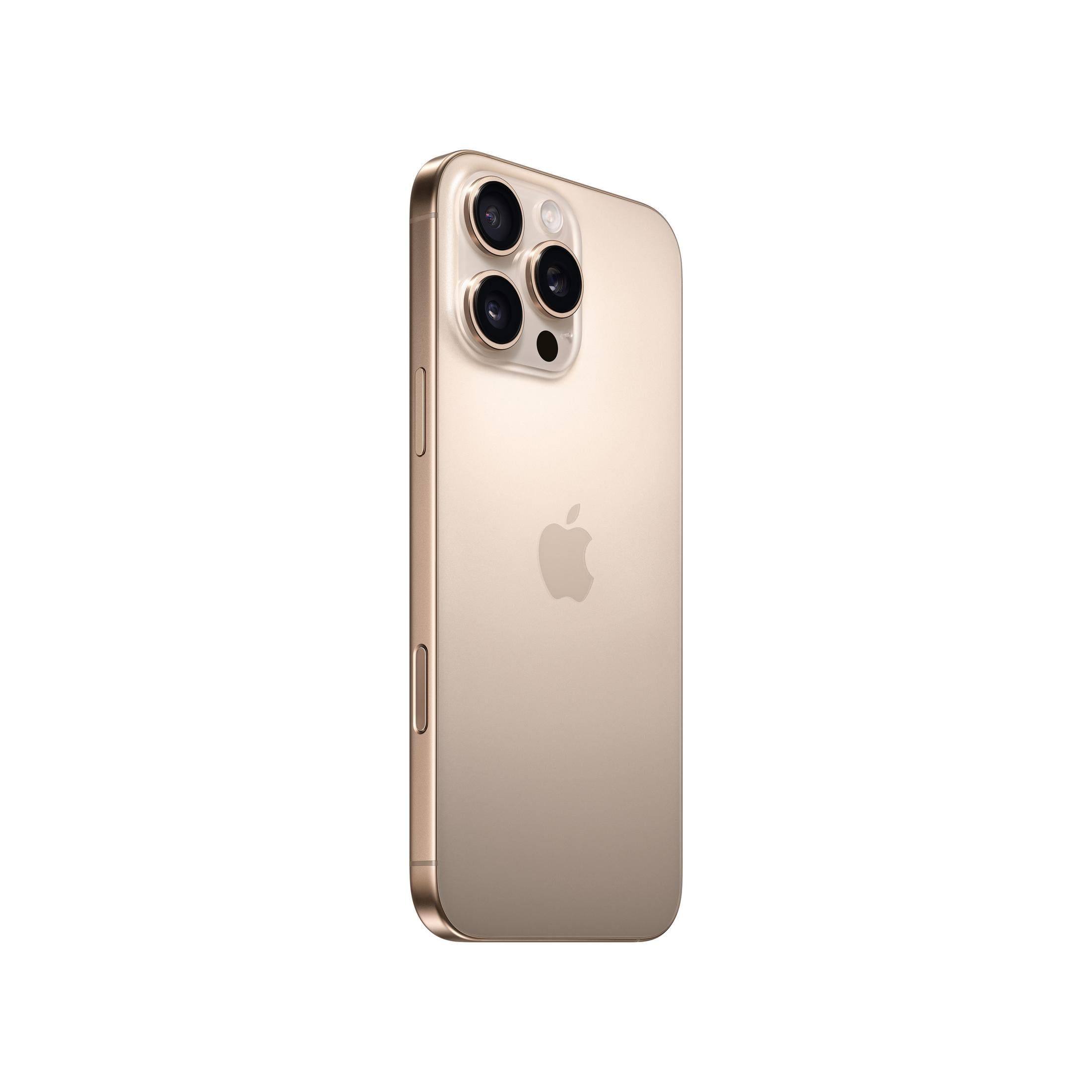 Gold iPhone with three cameras, Apple logo visible on the back.
