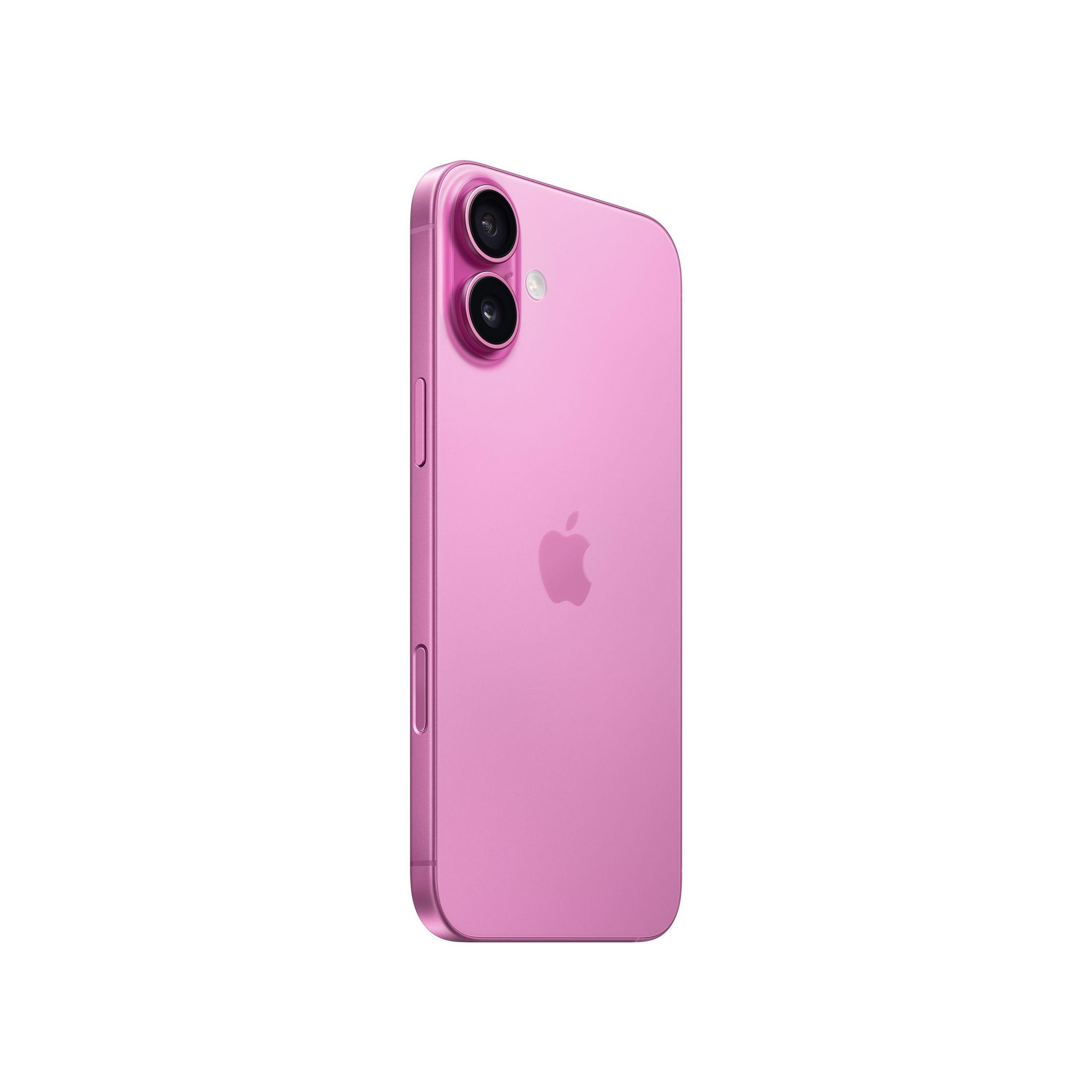 Un iPhone rosa con due fotocamere posteriori e il logo Apple.