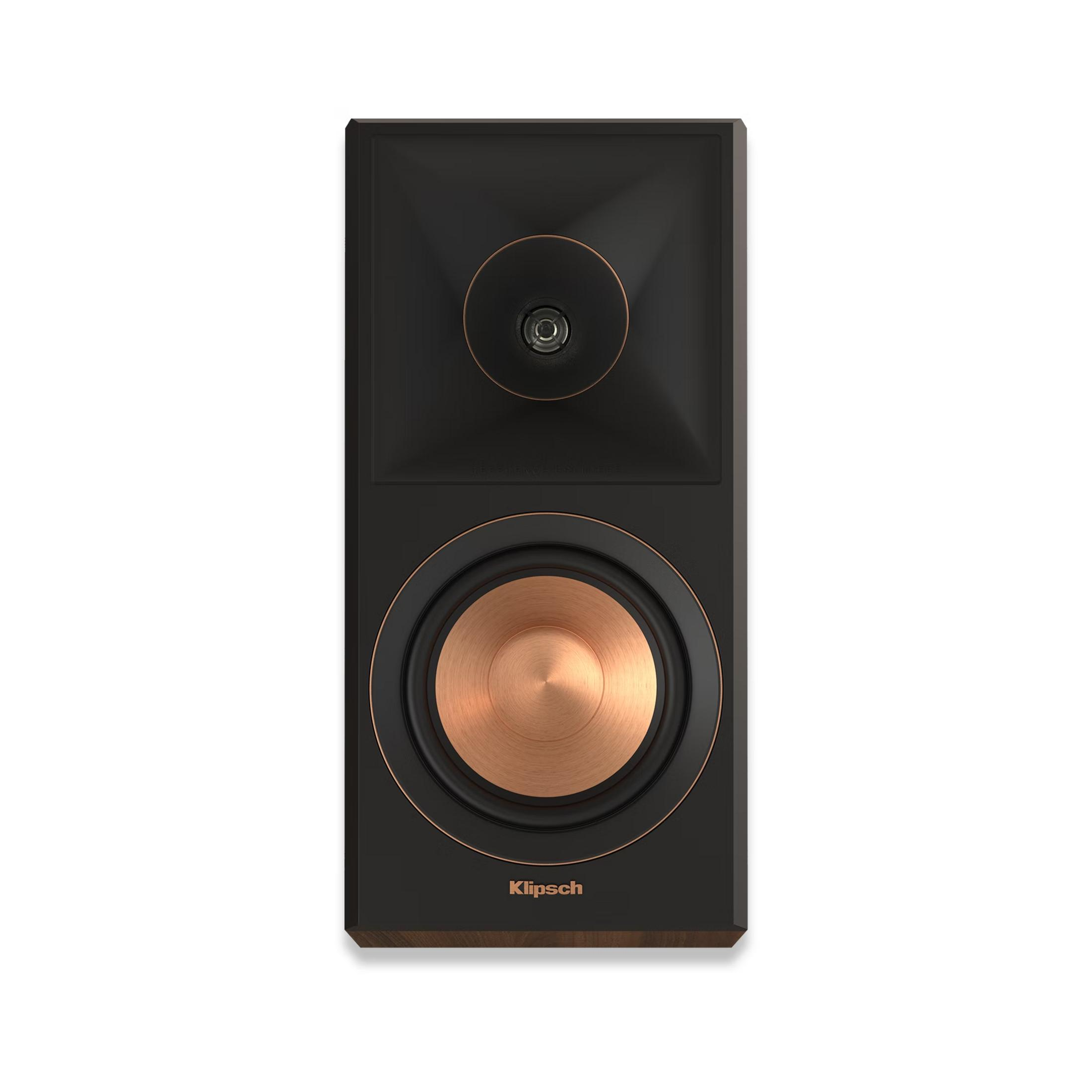 Altoparlante nero con woofer e tweeter in rame. Logo Klipsch visibile.