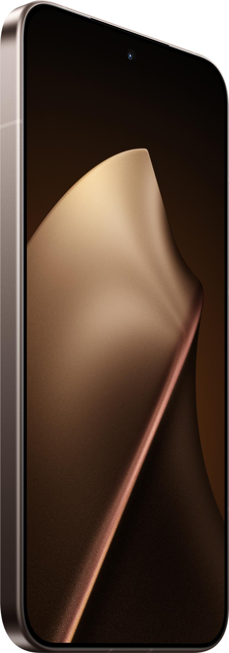 Een smartphone in portretmodus met een scherm close-up die een<br/> gouden golf toont.