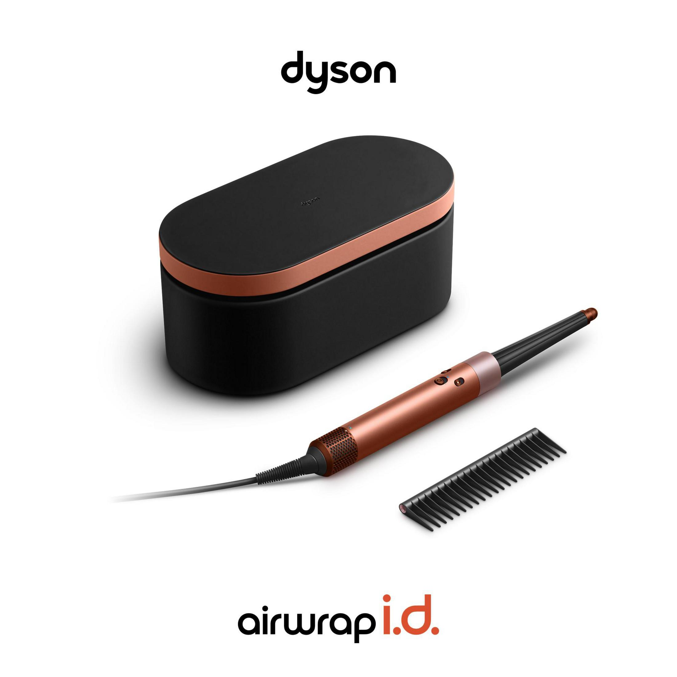 Una custodia nera Dyson Airwrap i.d. con bordo color rame.