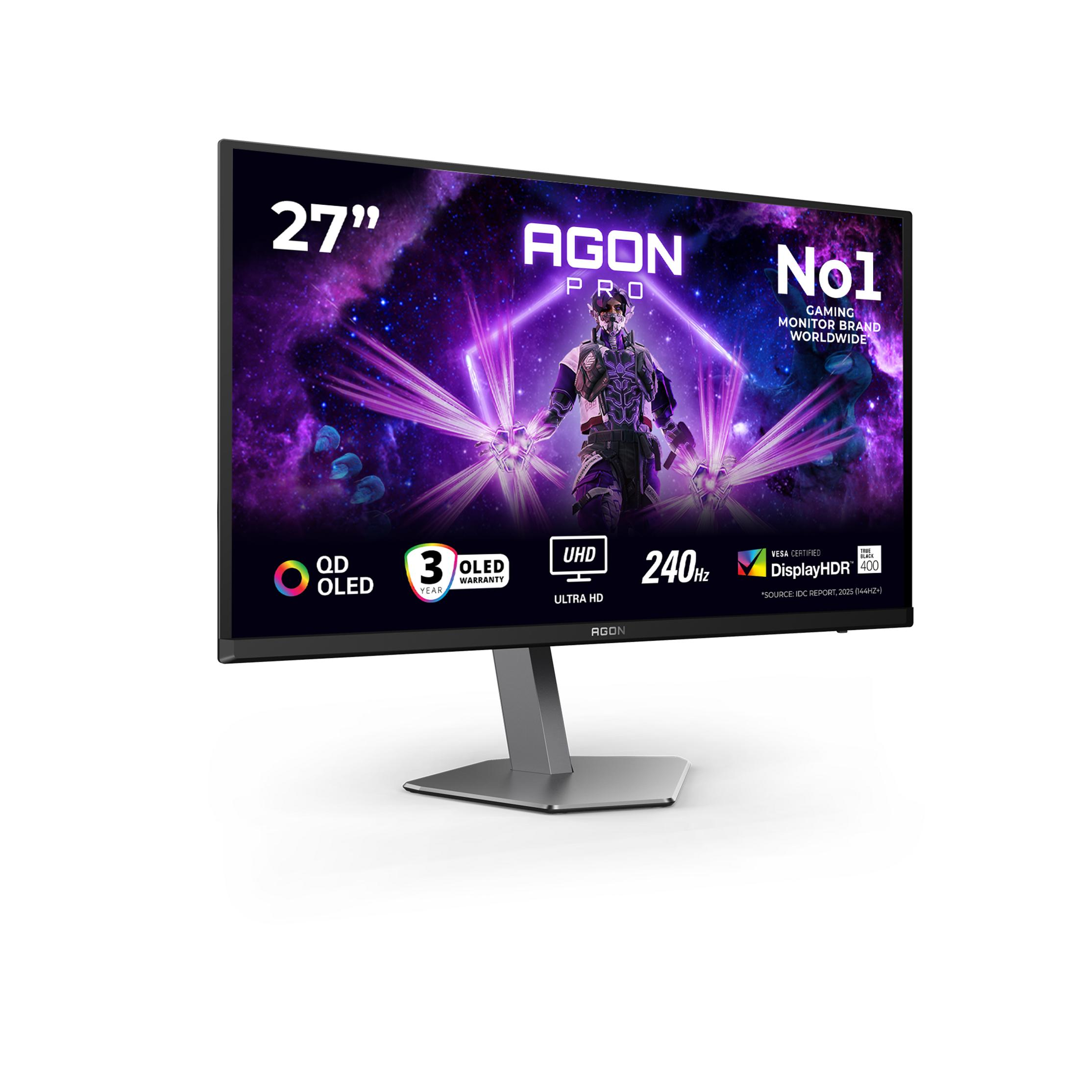 27-inch AGON PRO monitor with QD-OLED, 240Hz, UHD, and DisplayHDR 400.