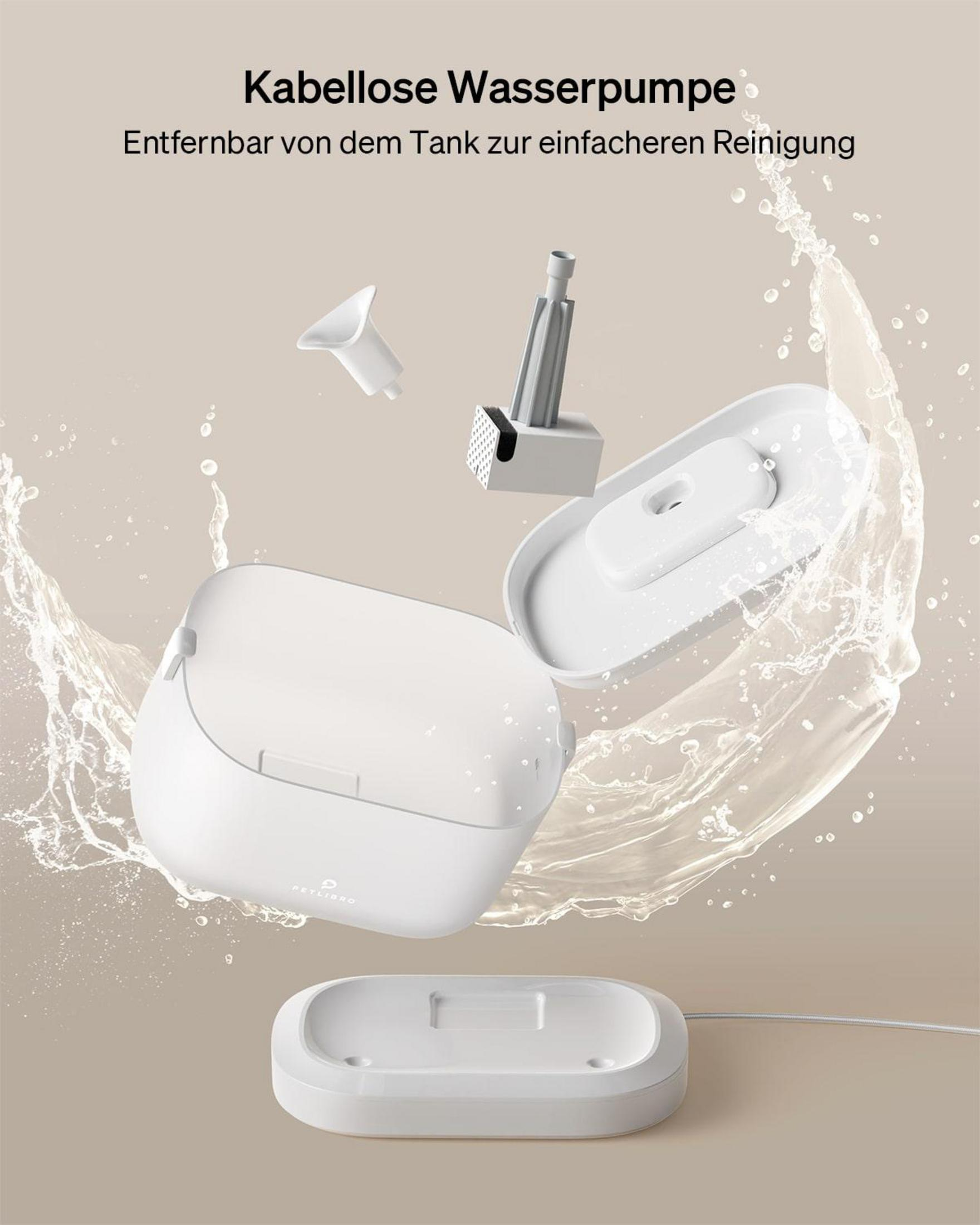 Wireless water pump with accessories and water splashes.