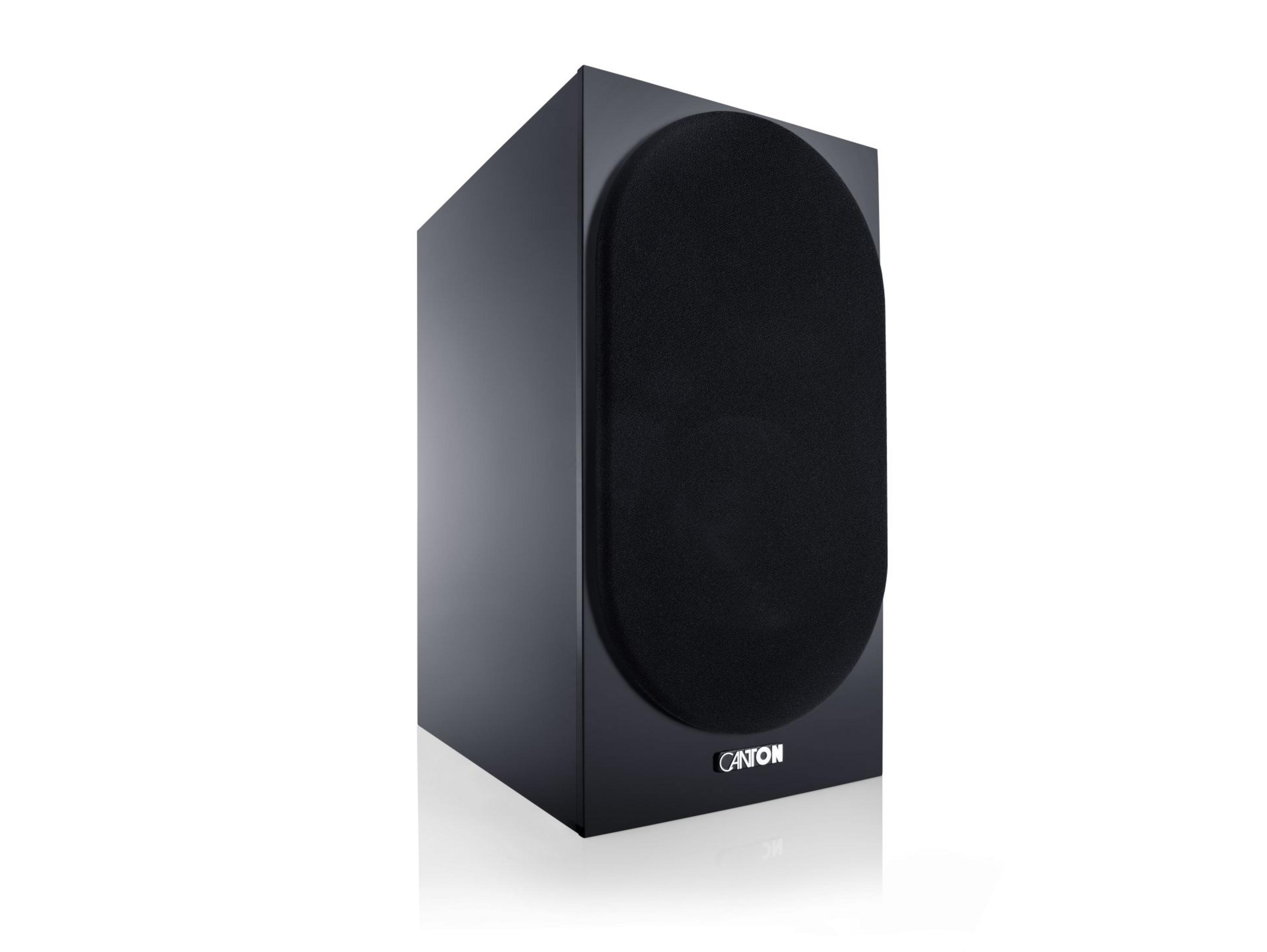 Subwoofer Canton nero su sfondo bianco.
