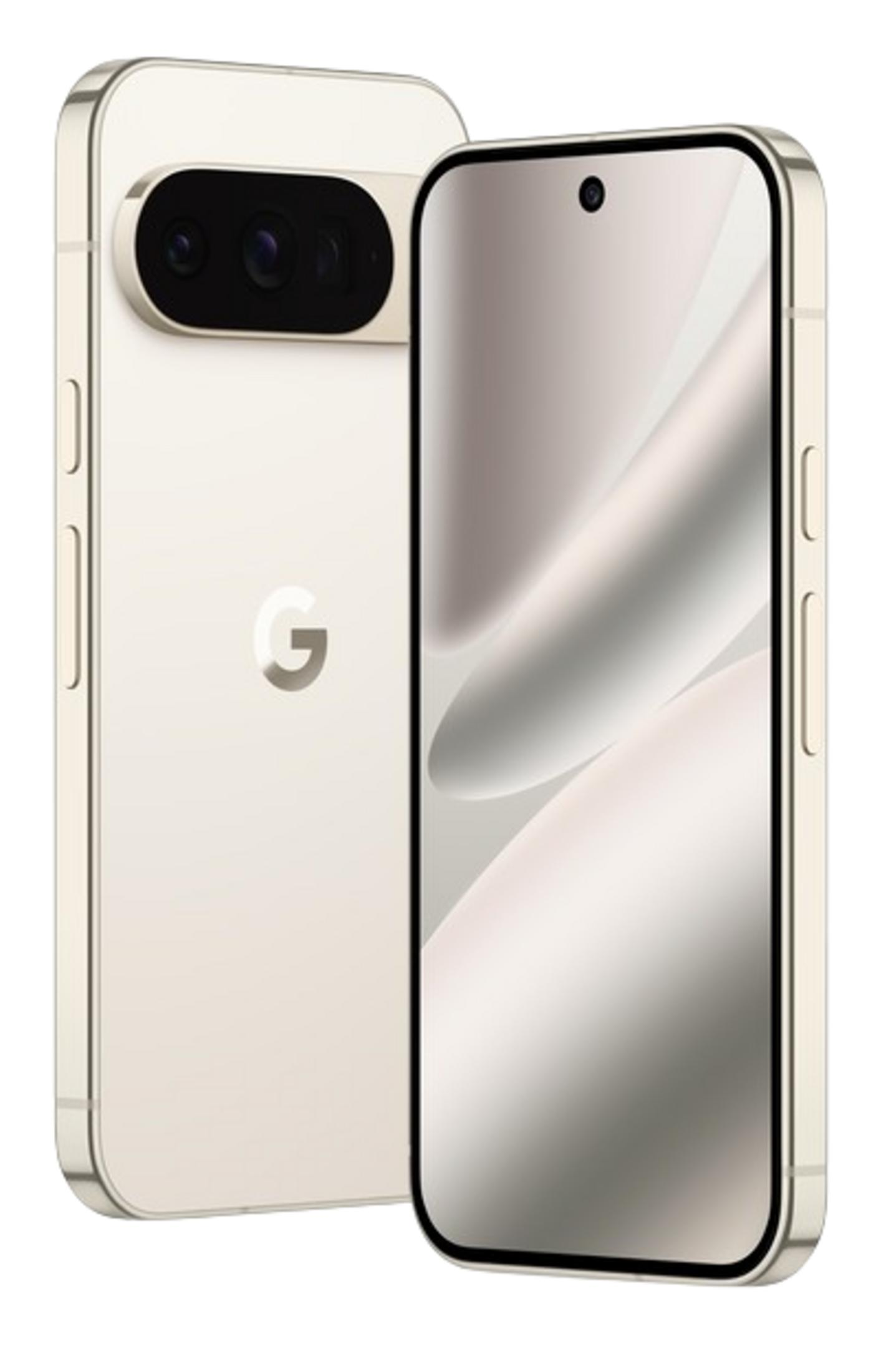 Due smartphone bianchi su sfondo bianco, uno mostra il modulo fotocamera, l'altro lo schermo.