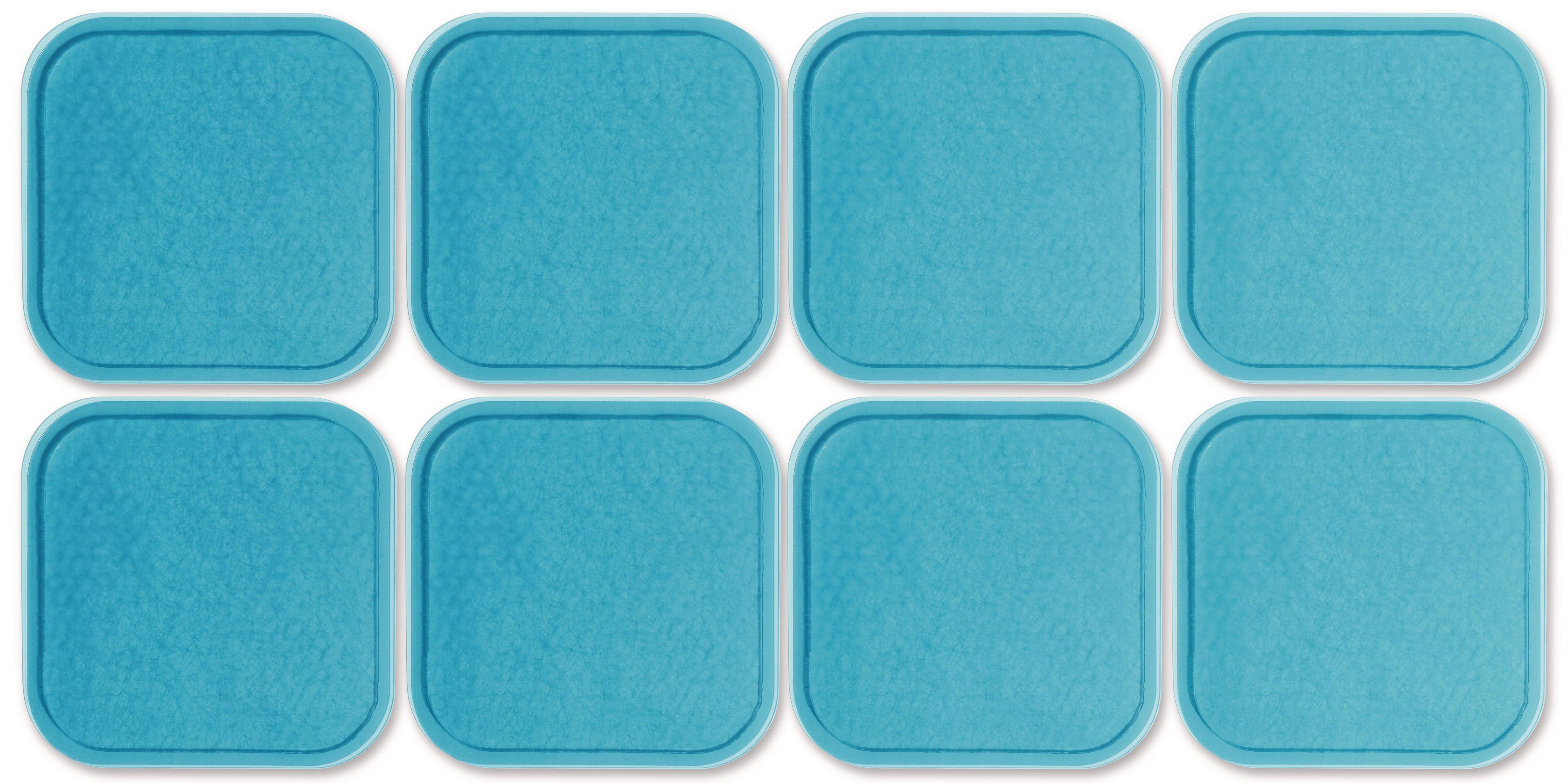 Huit carrés turquoise aux coins arrondis, disposés côte à côte.