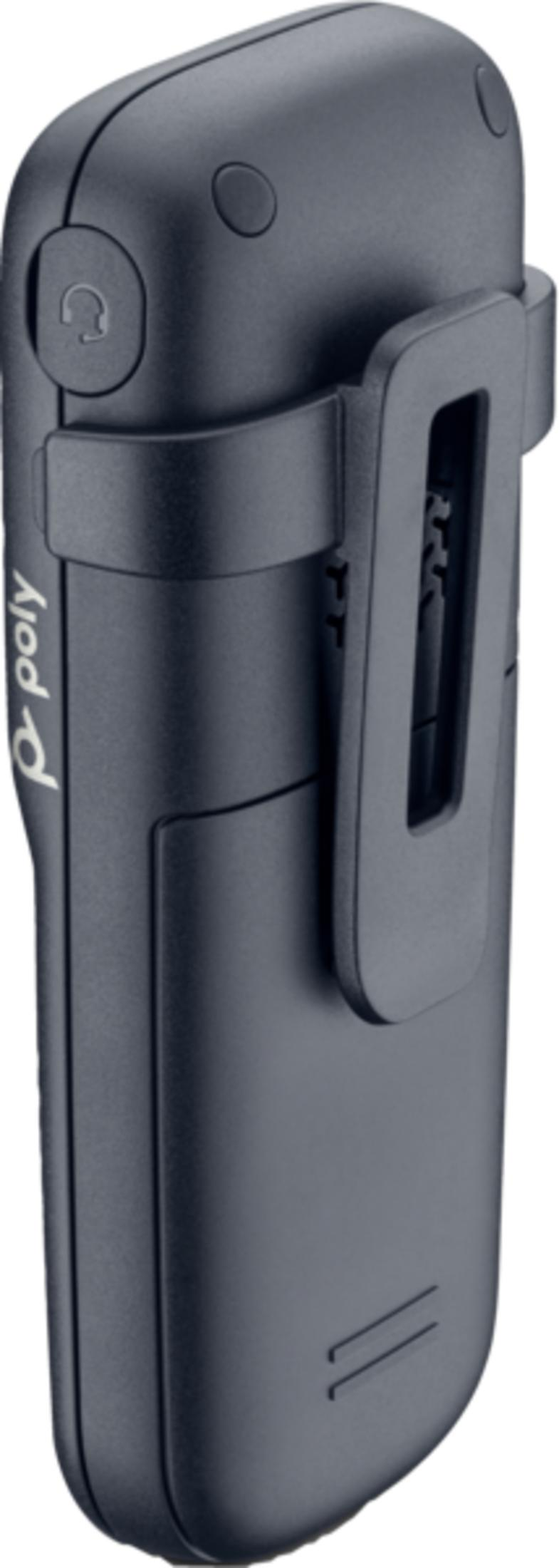 Dispositivo Poly grigio scuro con clip da cintura e icona cuffie.