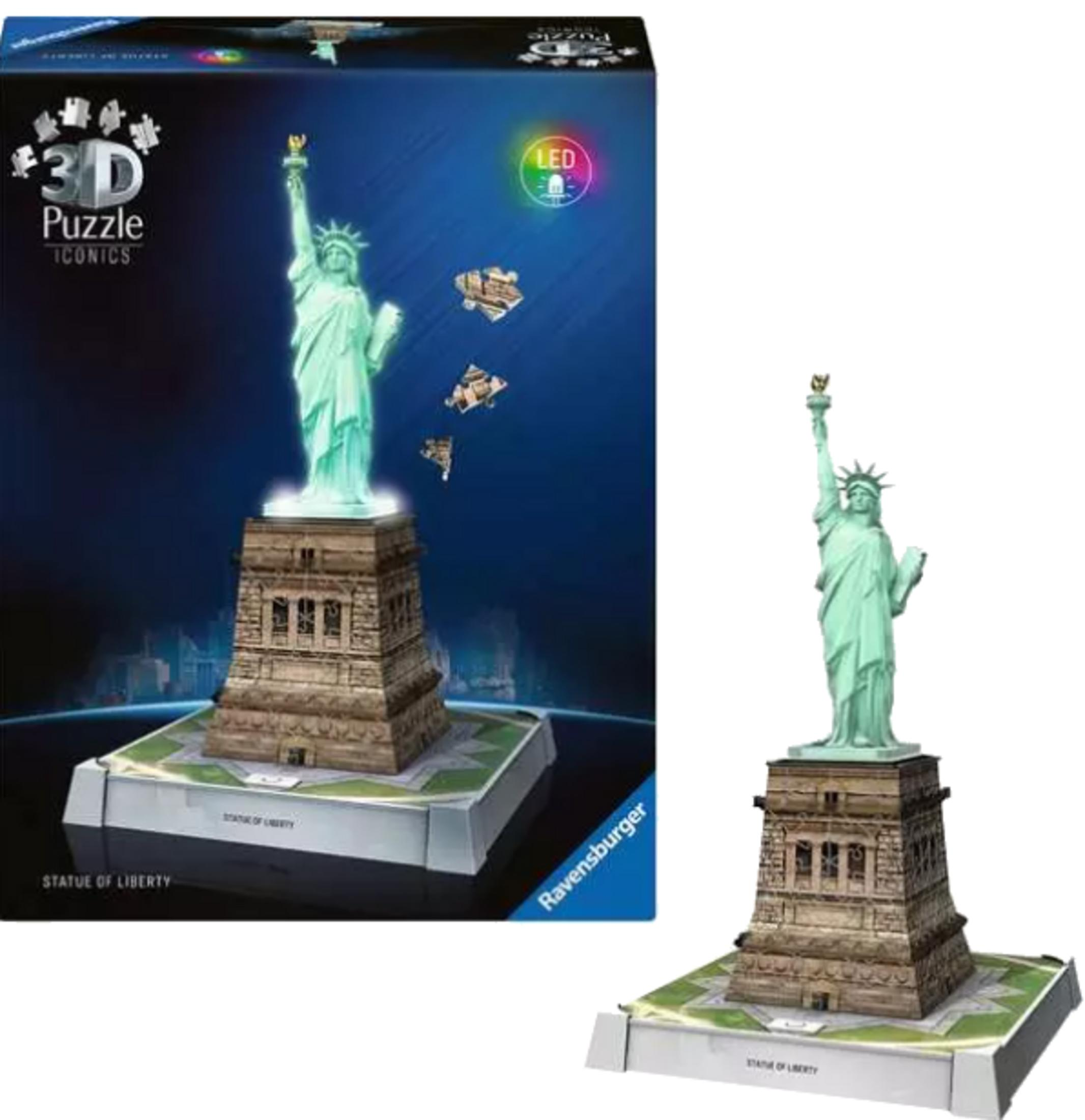 3D Freiheitsstatue Puzzle mit LED-Beleuchtung und Verpackung.