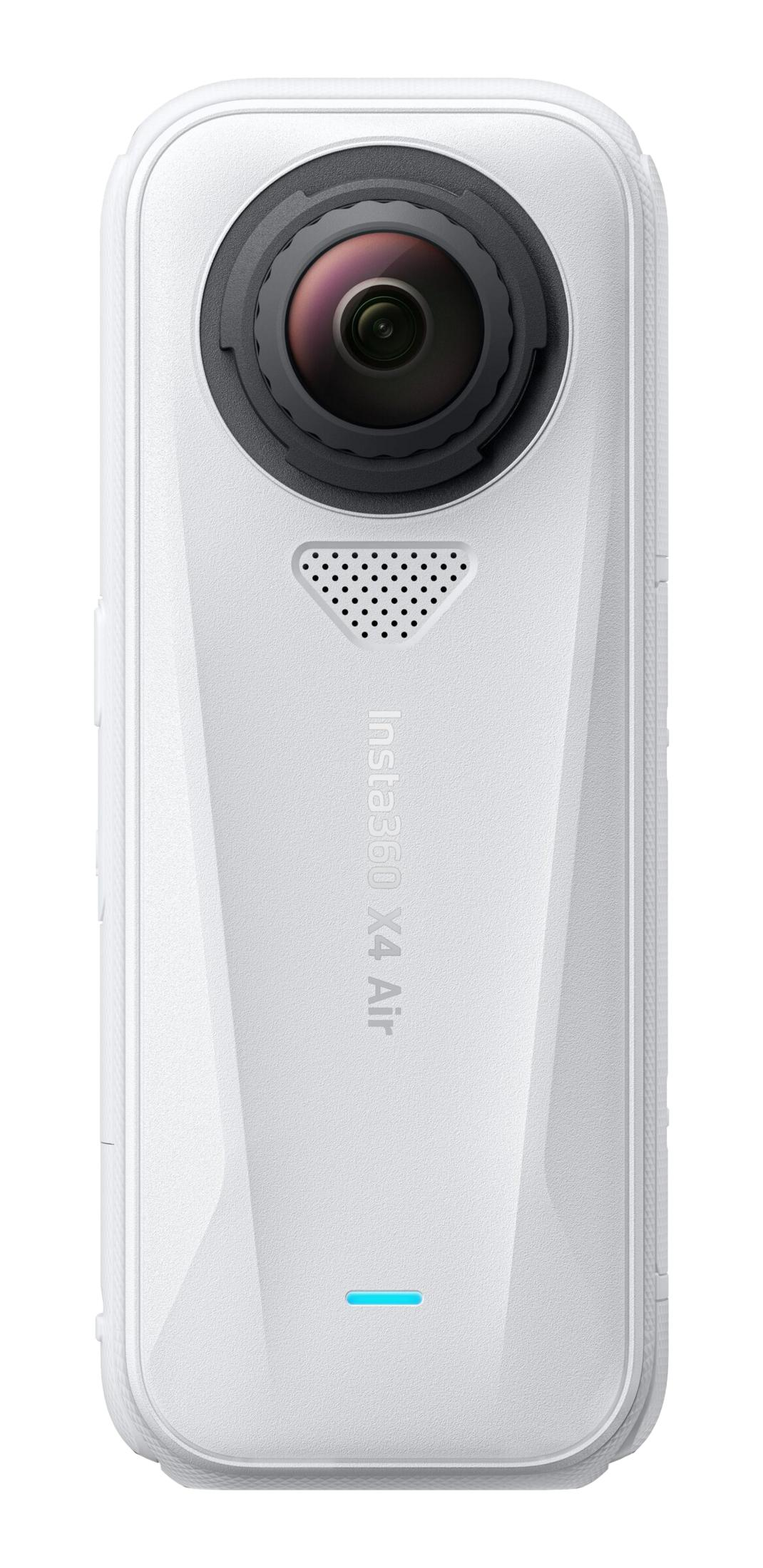 Cámara blanca Insta360 X4 Air con lente y orificios para micrófono.