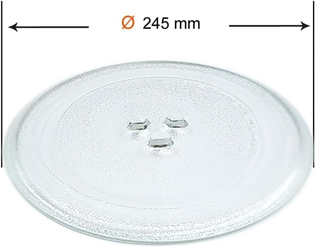 Plato giratorio de vidrio de 245 mm de diámetro con tres agarres.